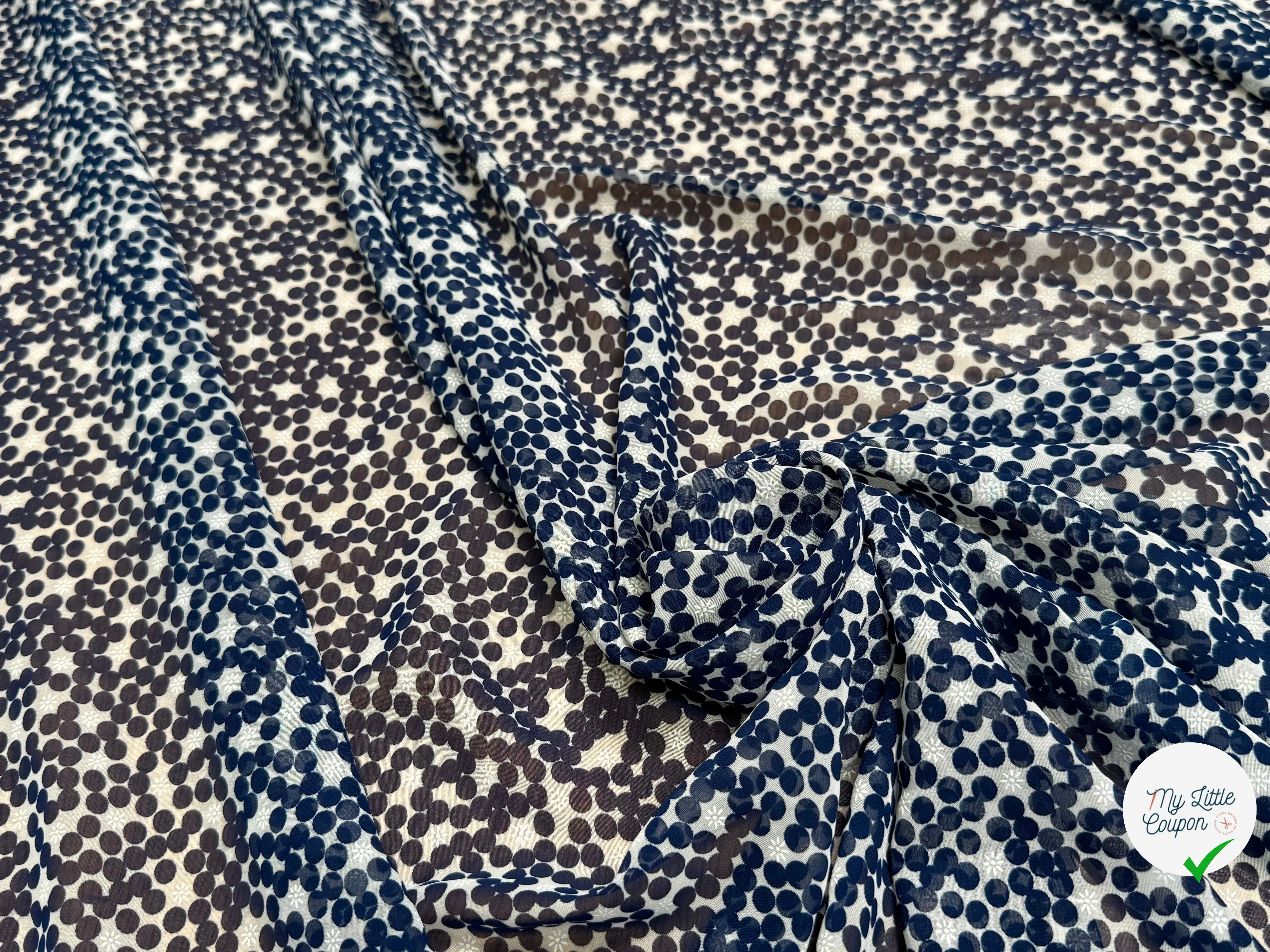 CHIFFON PRINTED POIS BULLES MARINE - My Little Coupon