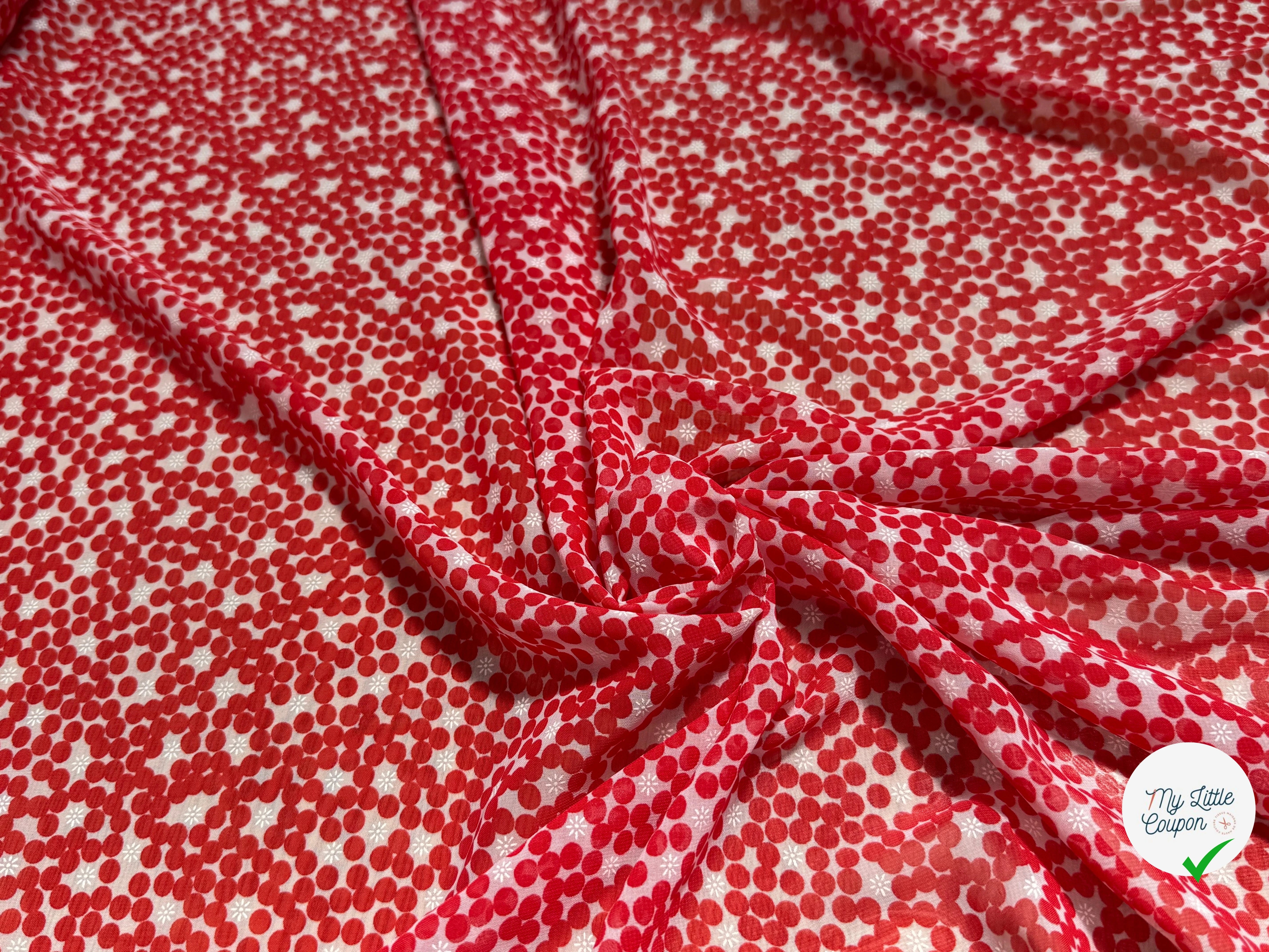 CHIFFON PRINTED POIS BULLES ROUGE - My Little Coupon
