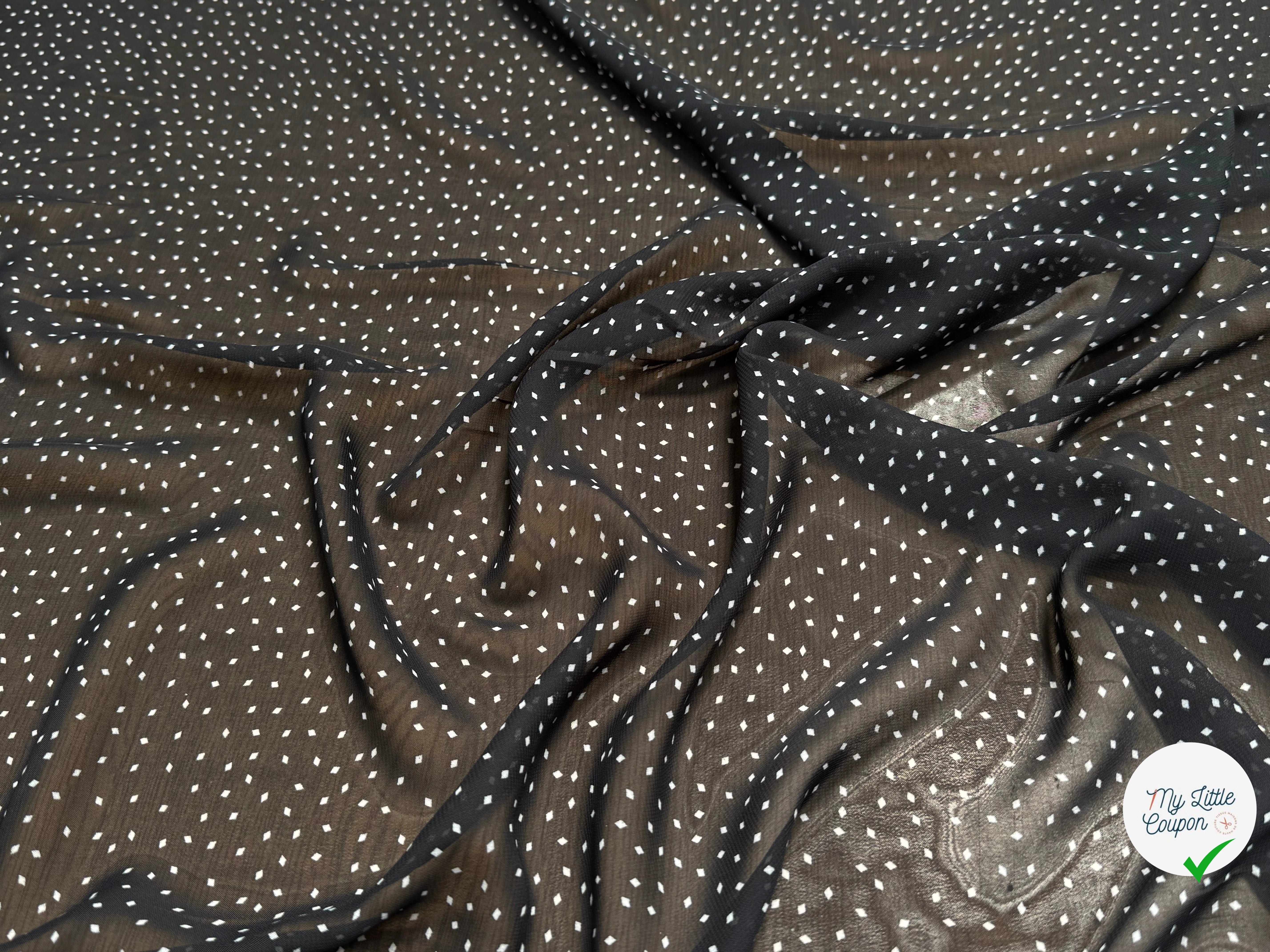 CHIFFON PRINTED POIS MINI LOSANGES FOND NOIR - My Little Coupon