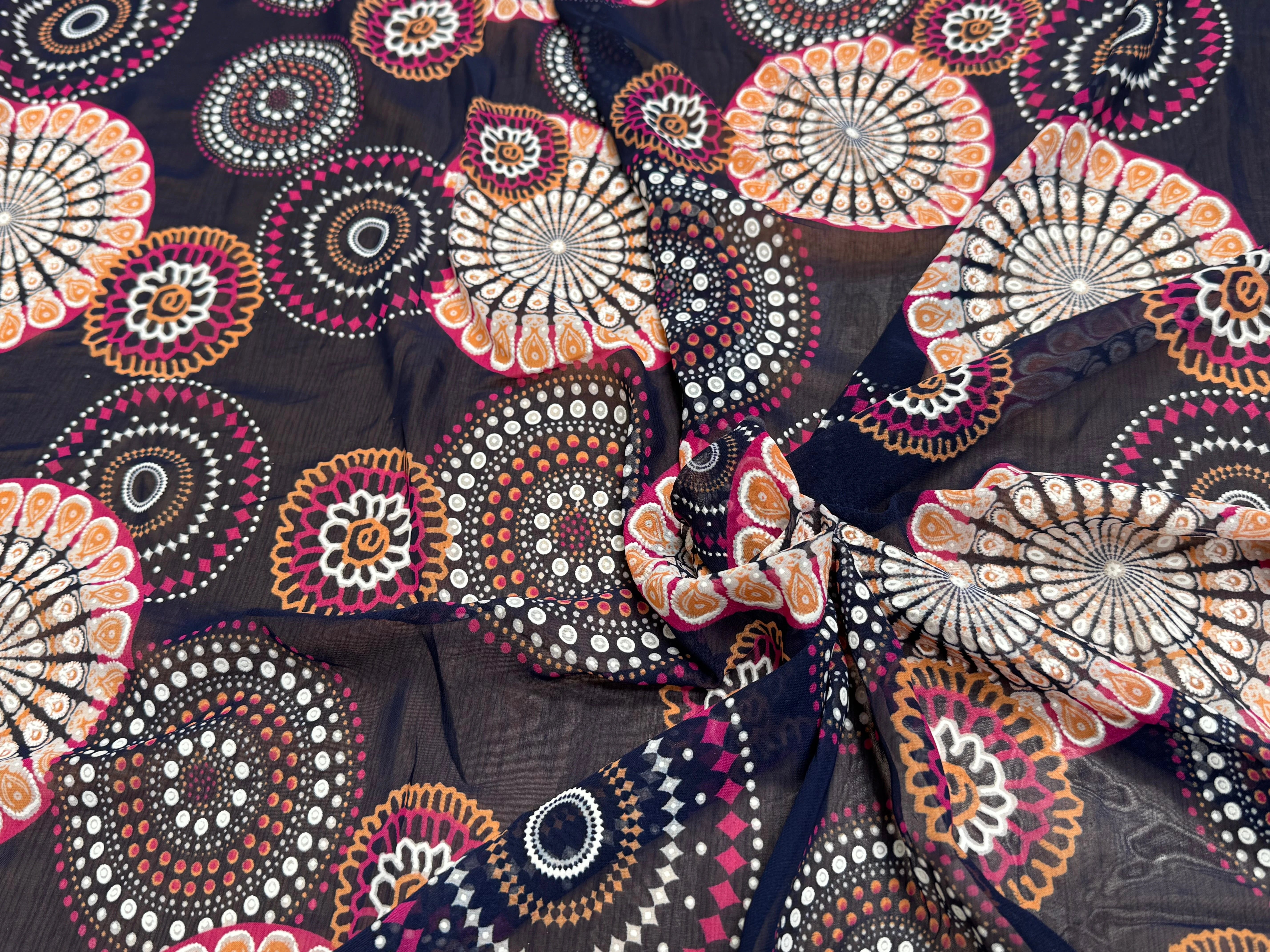 CHIFFON PRINTED SHELL GÉOMETRIQUES ROSE FOND MARINE - My Little Coupon