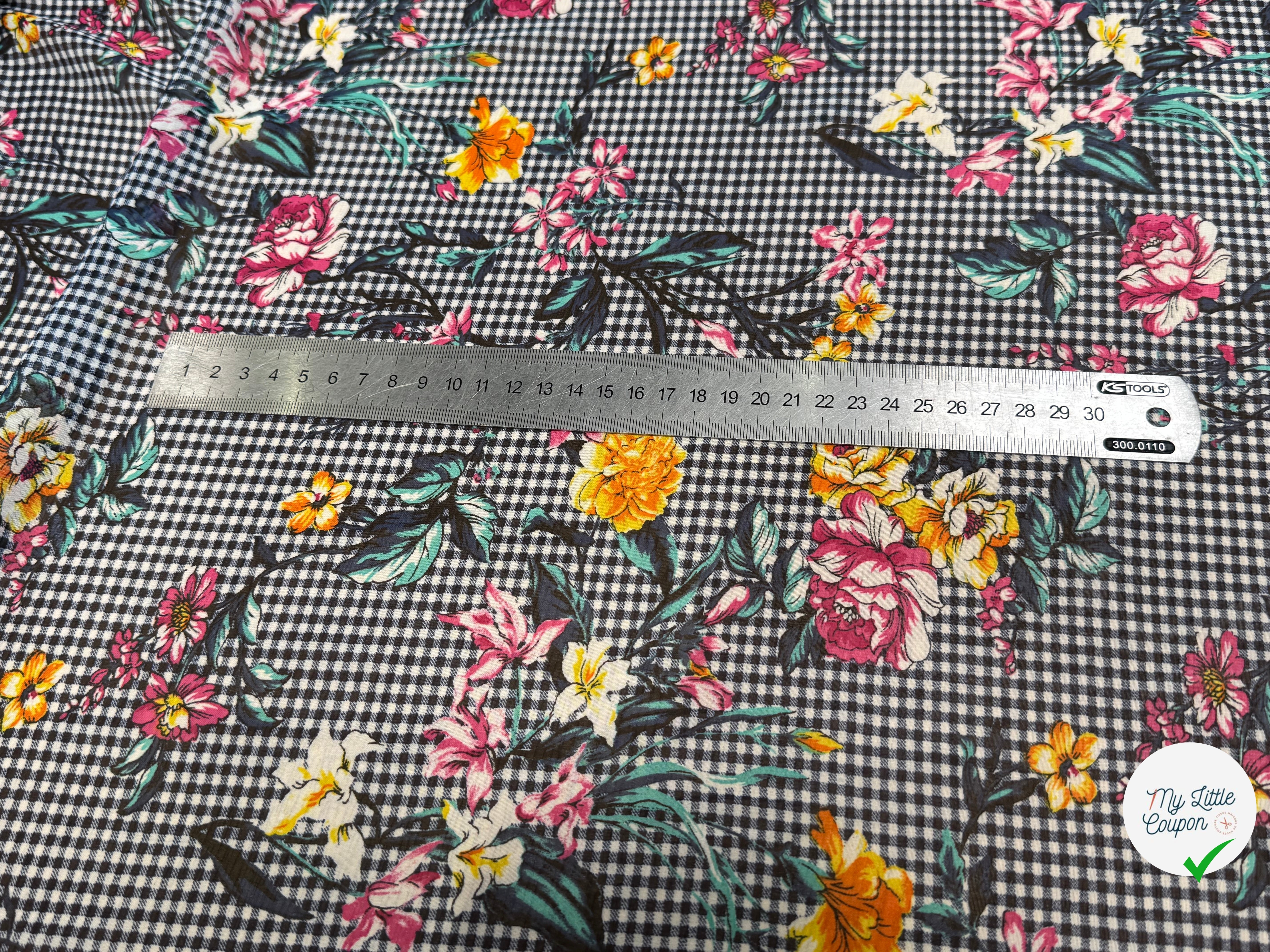 CHIFFON VICHY BLEU FLUIDE GROSSES FLEURS SUPER BEAU - My Little Coupon