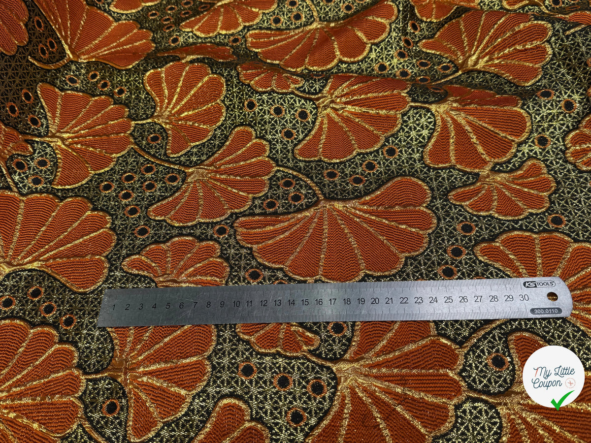 BROCART ARGENTÉ FEUILLAGES ORANGE GOLD - My Little Coupon