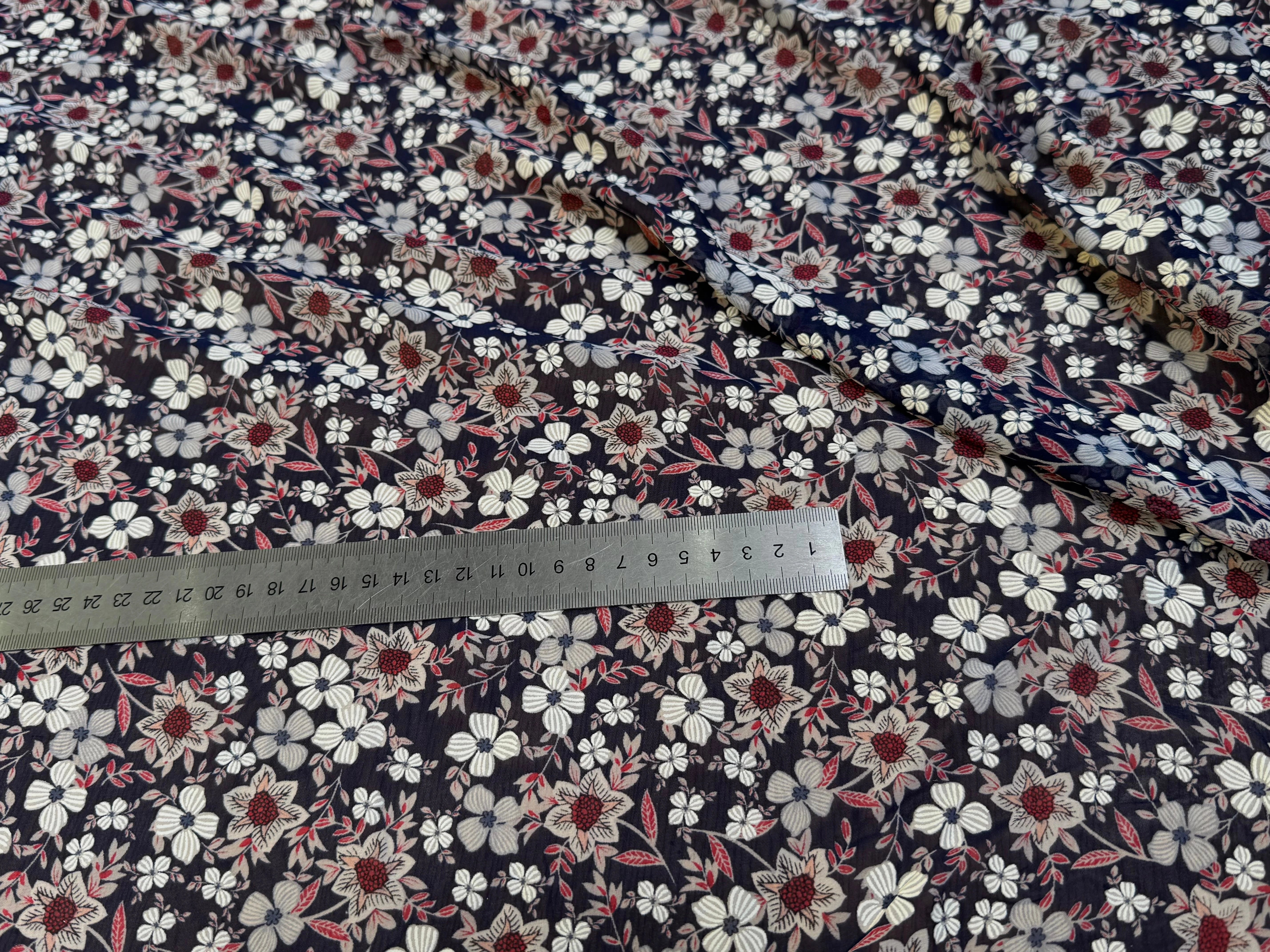 CHIFFON PRINTED JOLIES FLEURS FOND NAVY - My Little Coupon