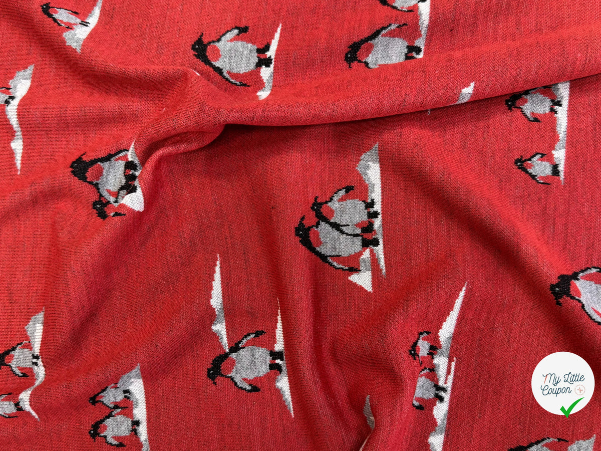 (CHUTE) MAILLE JACQUARD ESPRIT MILANO IMPRIMÉ PINGOUINS ROUGE ORANGÉ - My Little Coupon