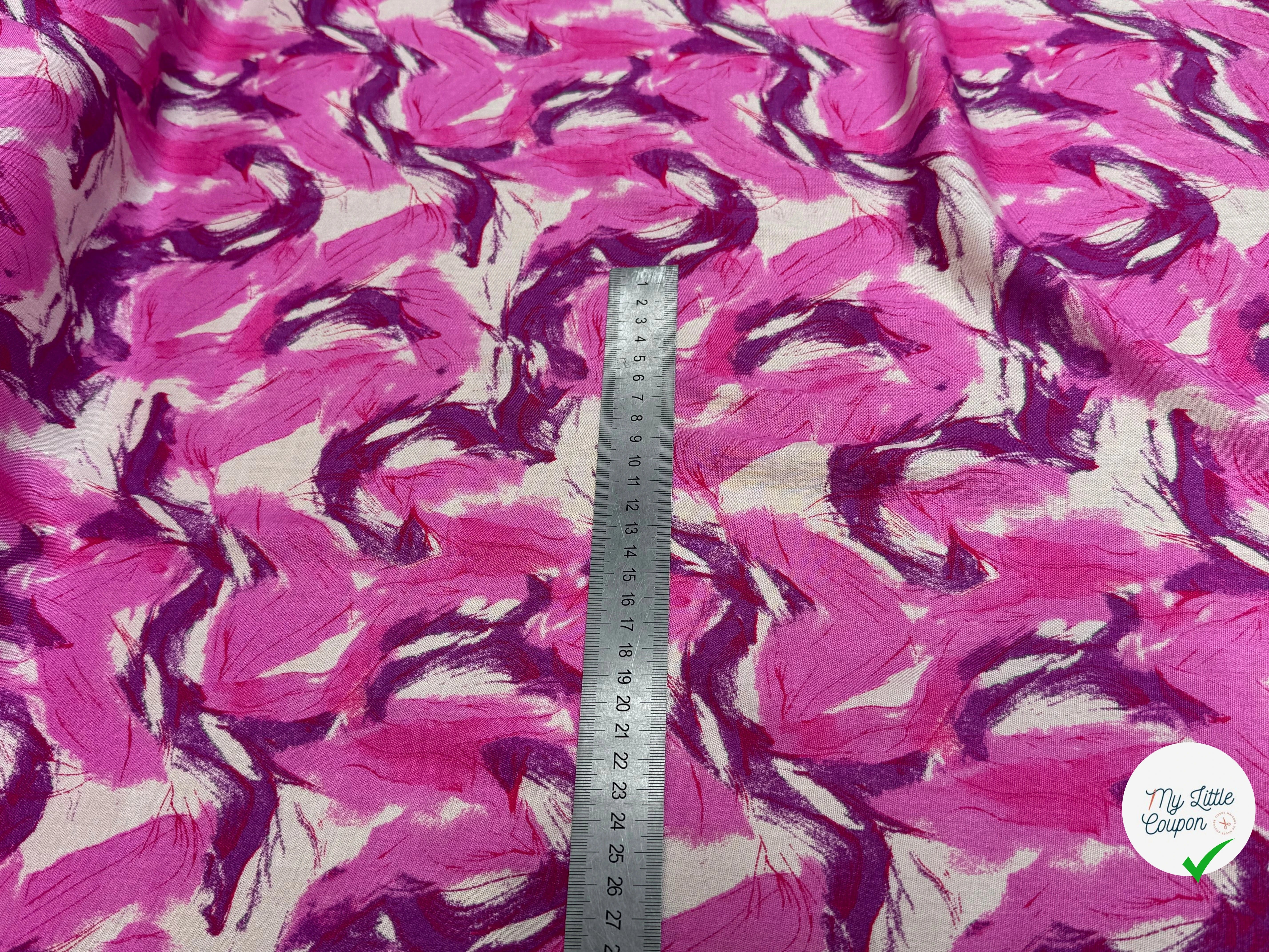 VISCOSE FLUIDE FOND BEIGE IMPRIMÉE TOURBILLON ROSE VIOLET - My Little Coupon