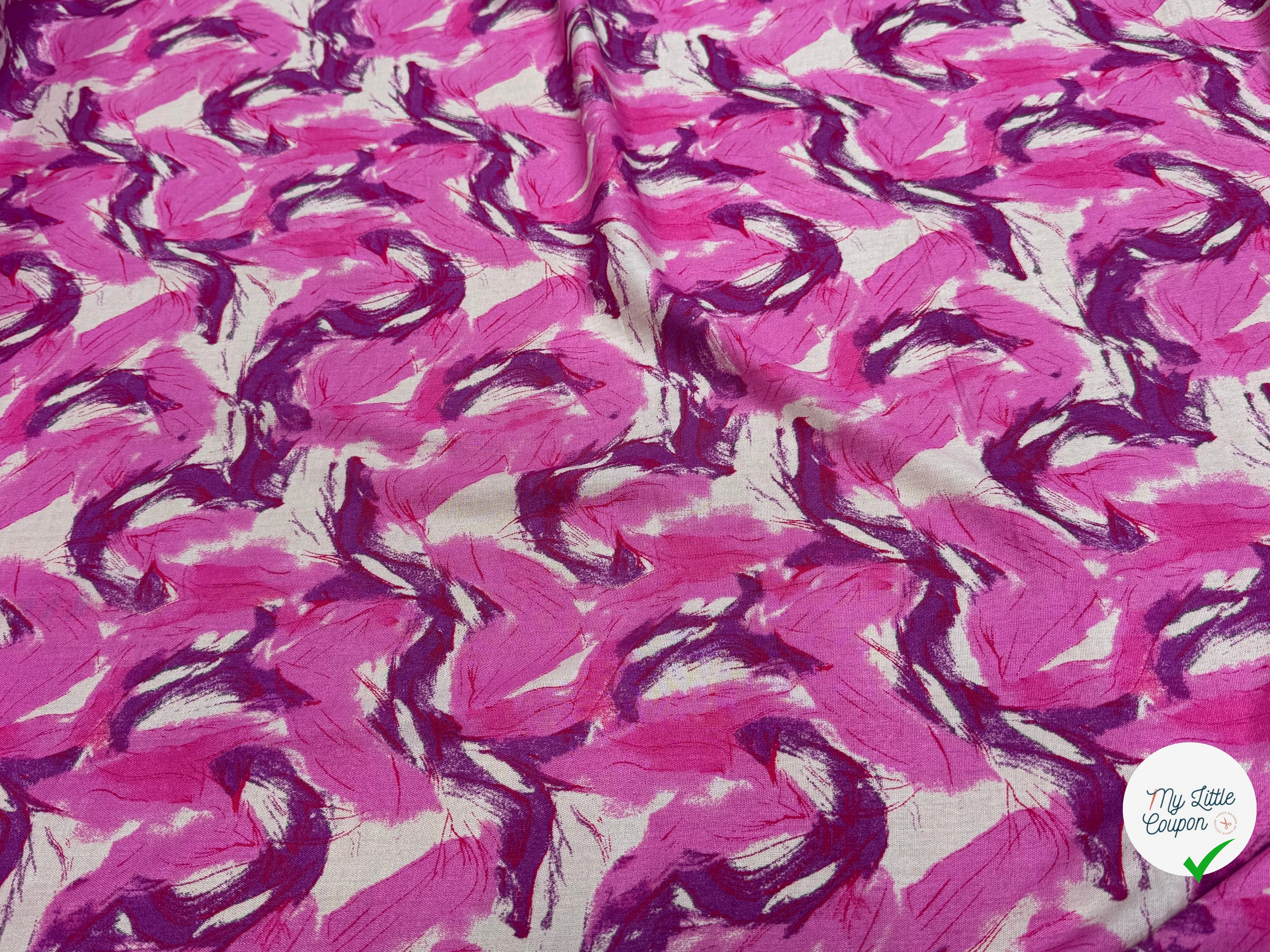 VISCOSE FLUIDE FOND BEIGE IMPRIMÉE TOURBILLON ROSE VIOLET - My Little Coupon