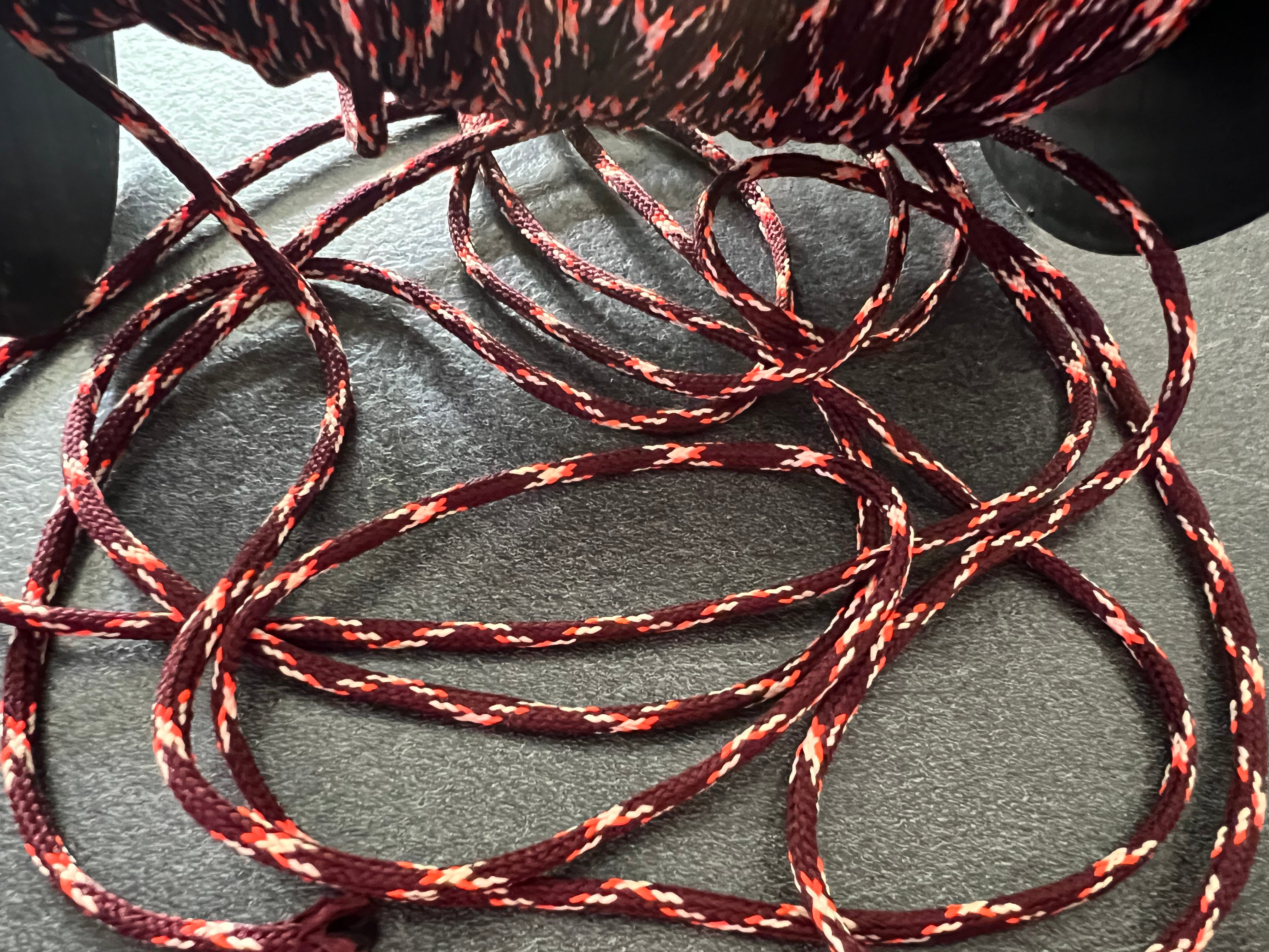 CORDON TRESSÉ ROND BORDEAUX PÉPITE ORANGE FLUO ET BLANC 4mm - My Little Coupon
