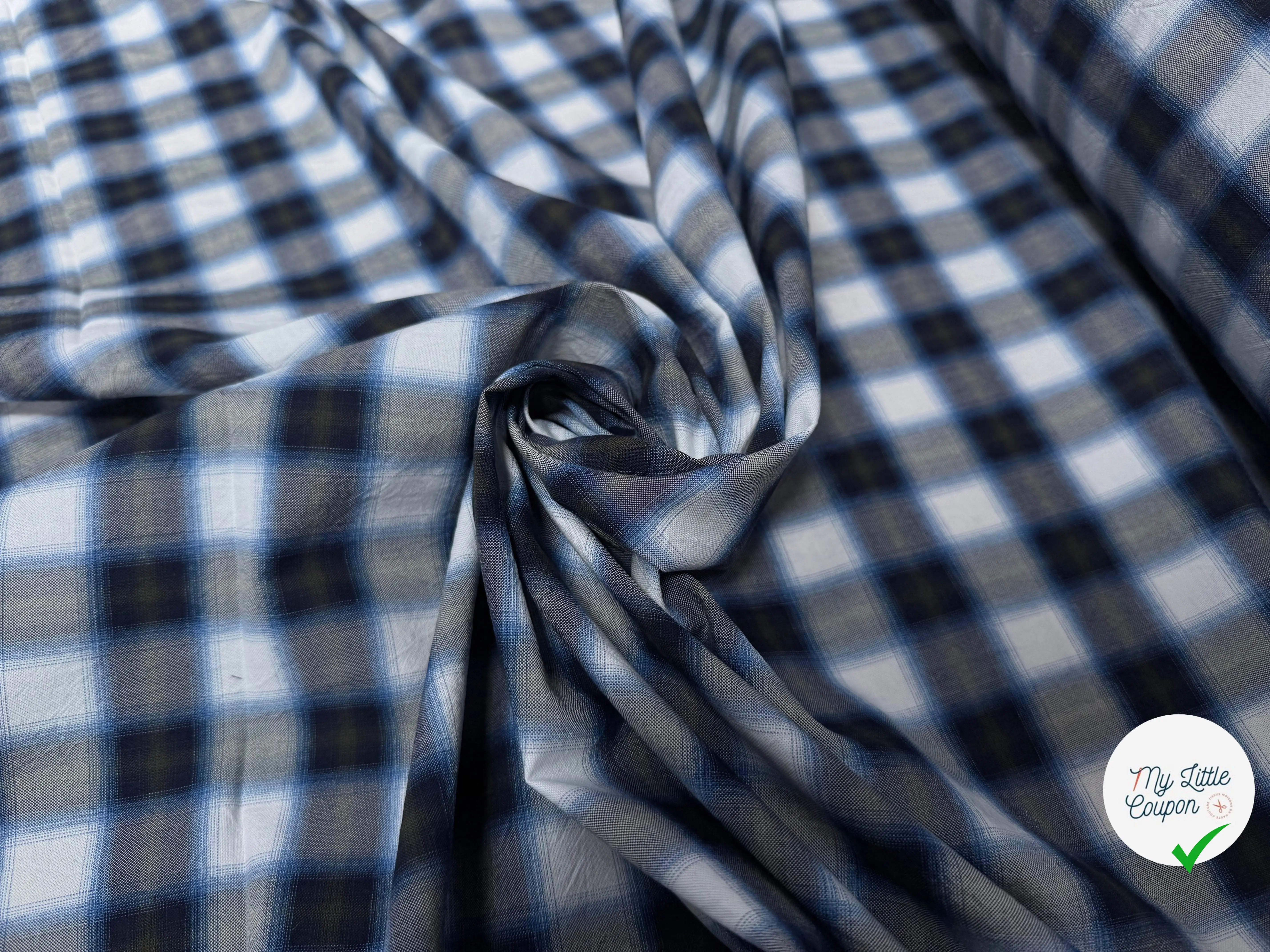 COTON A CARREAUX BLANC BLEU ET GRIS - My Little Coupon