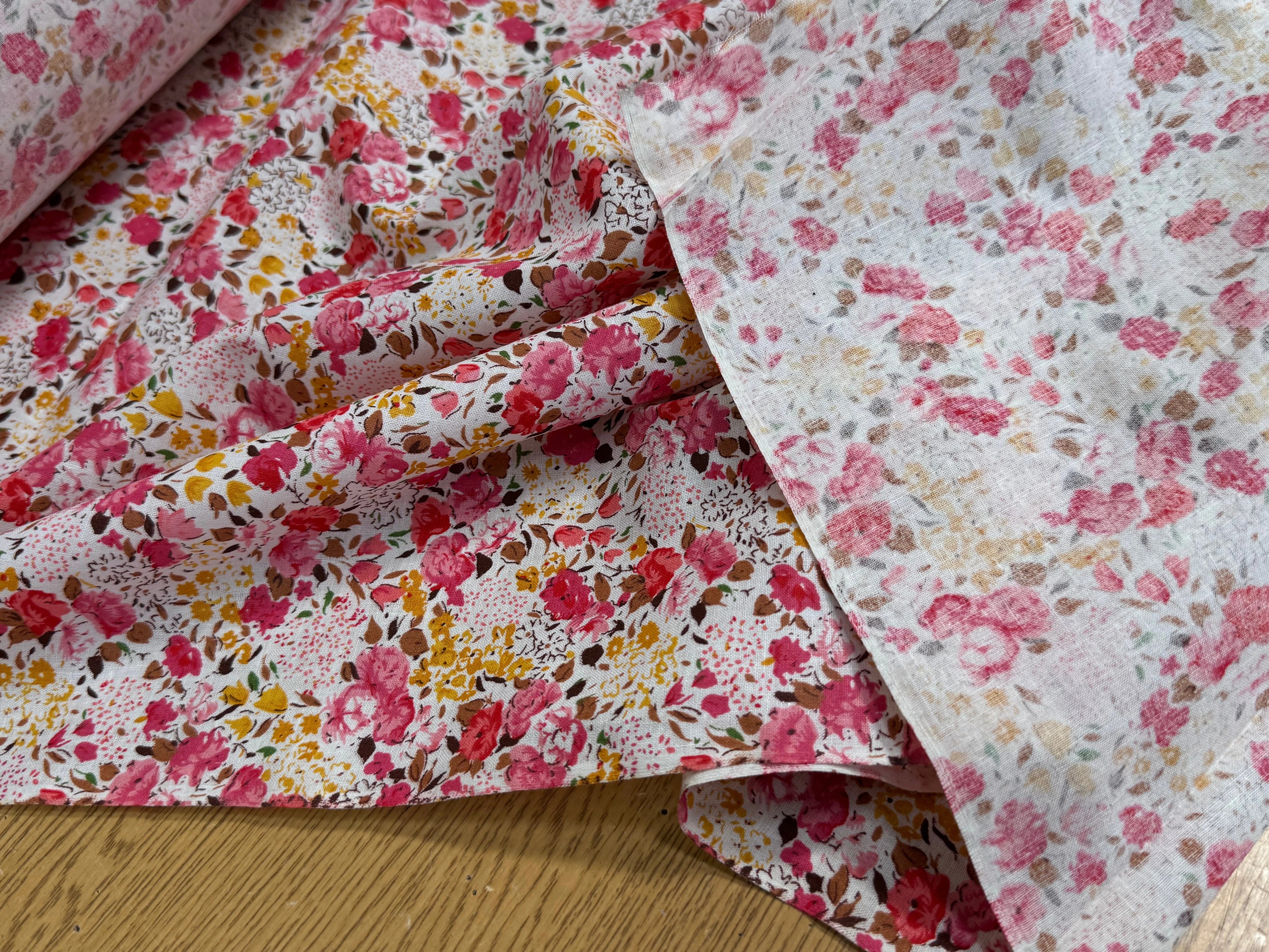 COTON À FLEURS FOND BLANC ROSE ORANGE - My Little Coupon