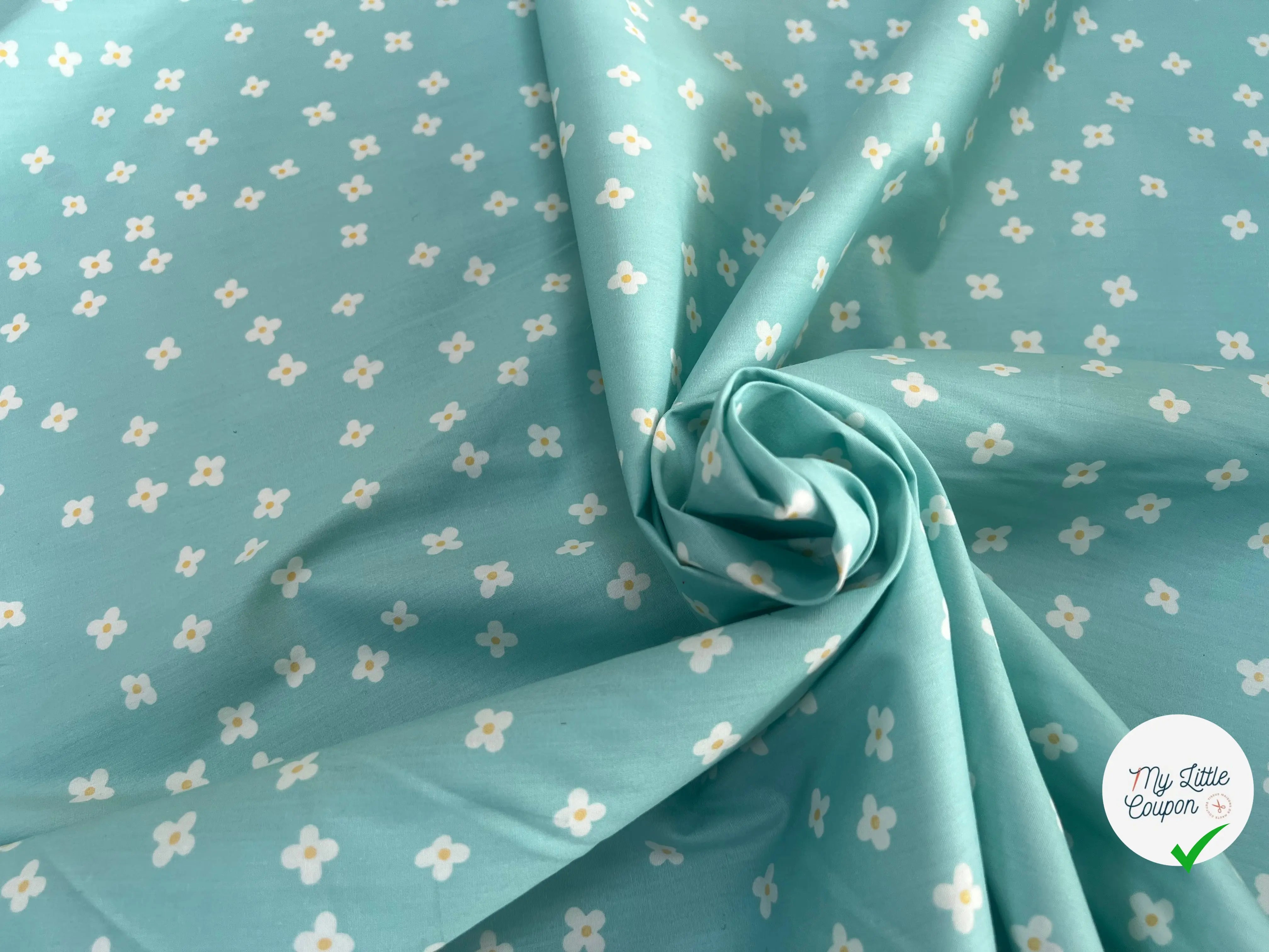 COTON BÉBÉ 120 FILS FLEURS FOND BLEU - My Little Coupon