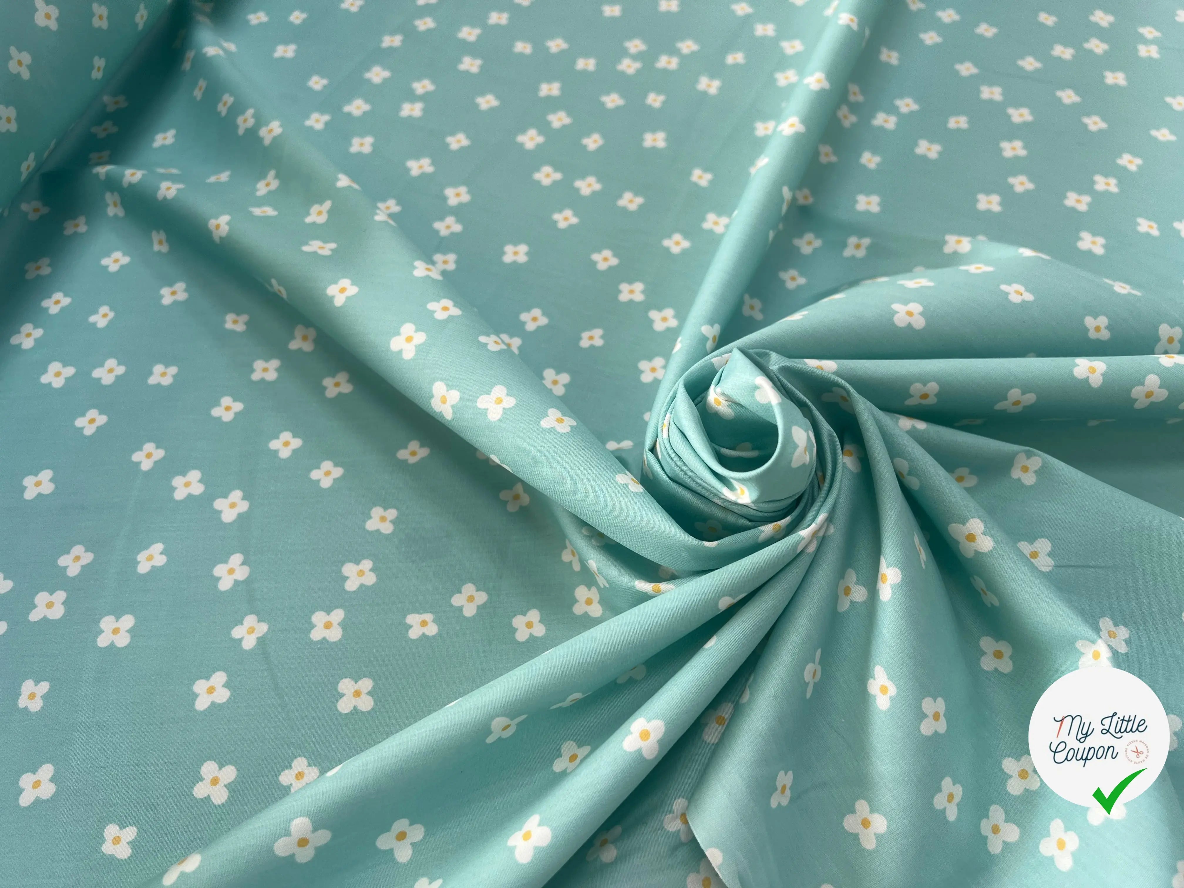 COTON BÉBÉ 120 FILS FLEURS FOND BLEU - My Little Coupon
