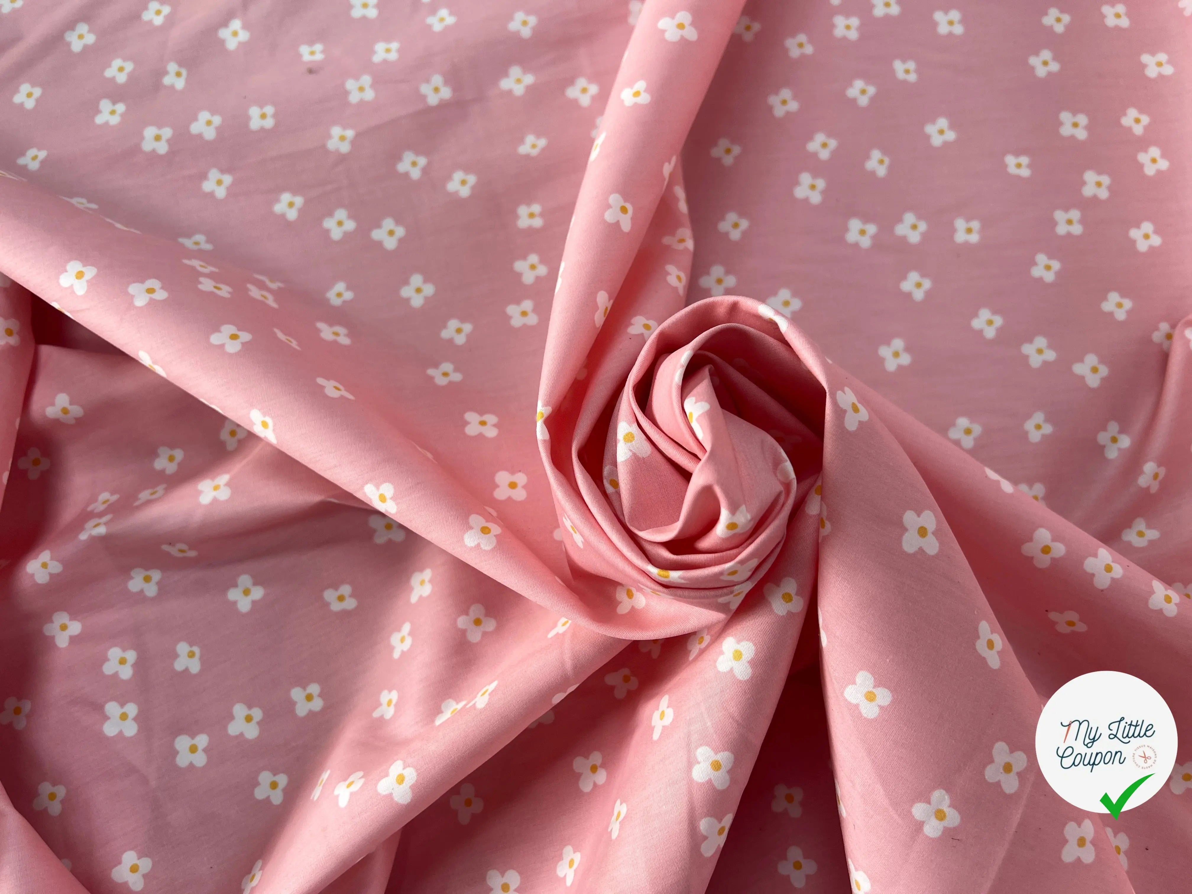 COTON BÉBÉ 120 FILS FLEURS FOND ROSE - My Little Coupon