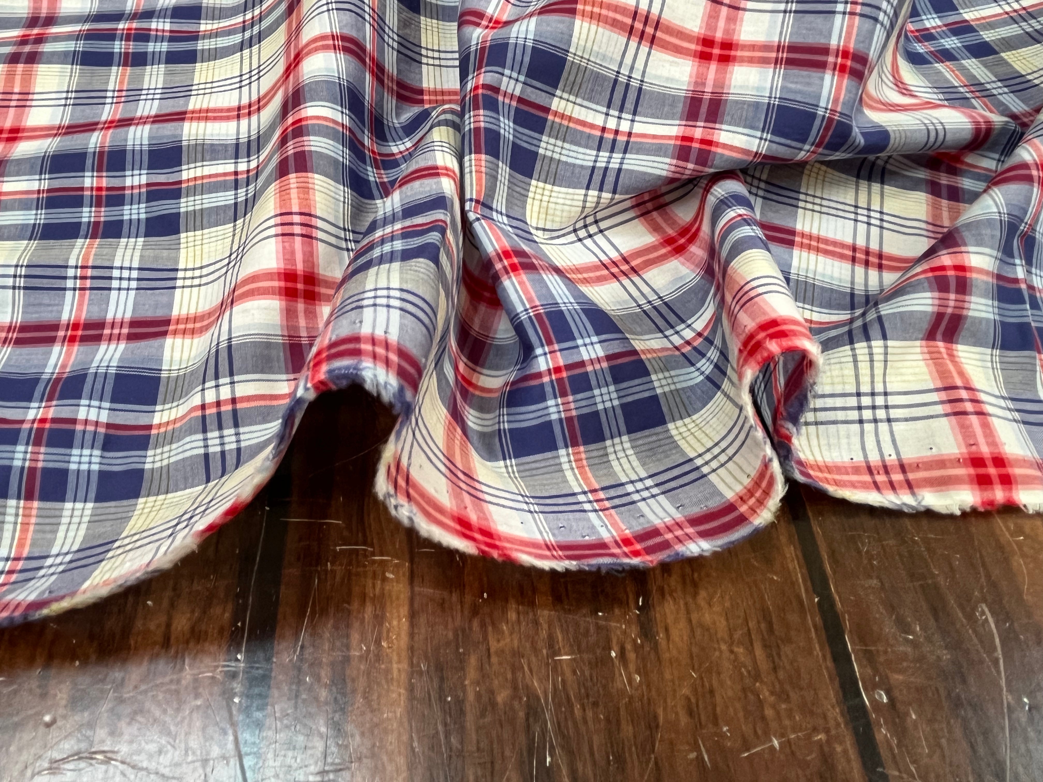 COTON CHEMISE CARREAUX PRINCE DE GALLE BLEU ET ROUGE - My Little Coupon