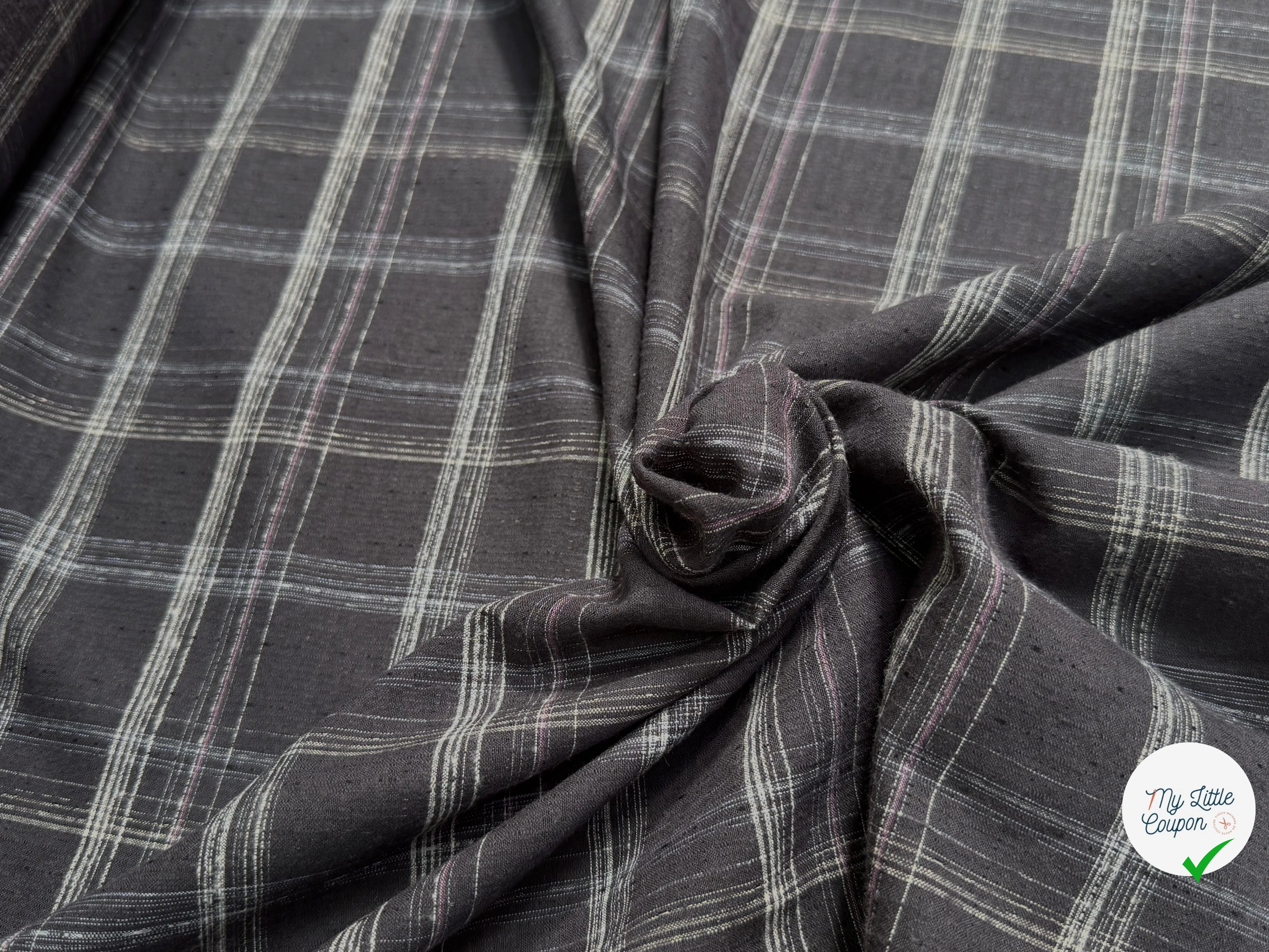 COTON CHEMISE LÉGÈREMENT DUVETEUX À CARREAUX GRIS NAVY - My Little Coupon