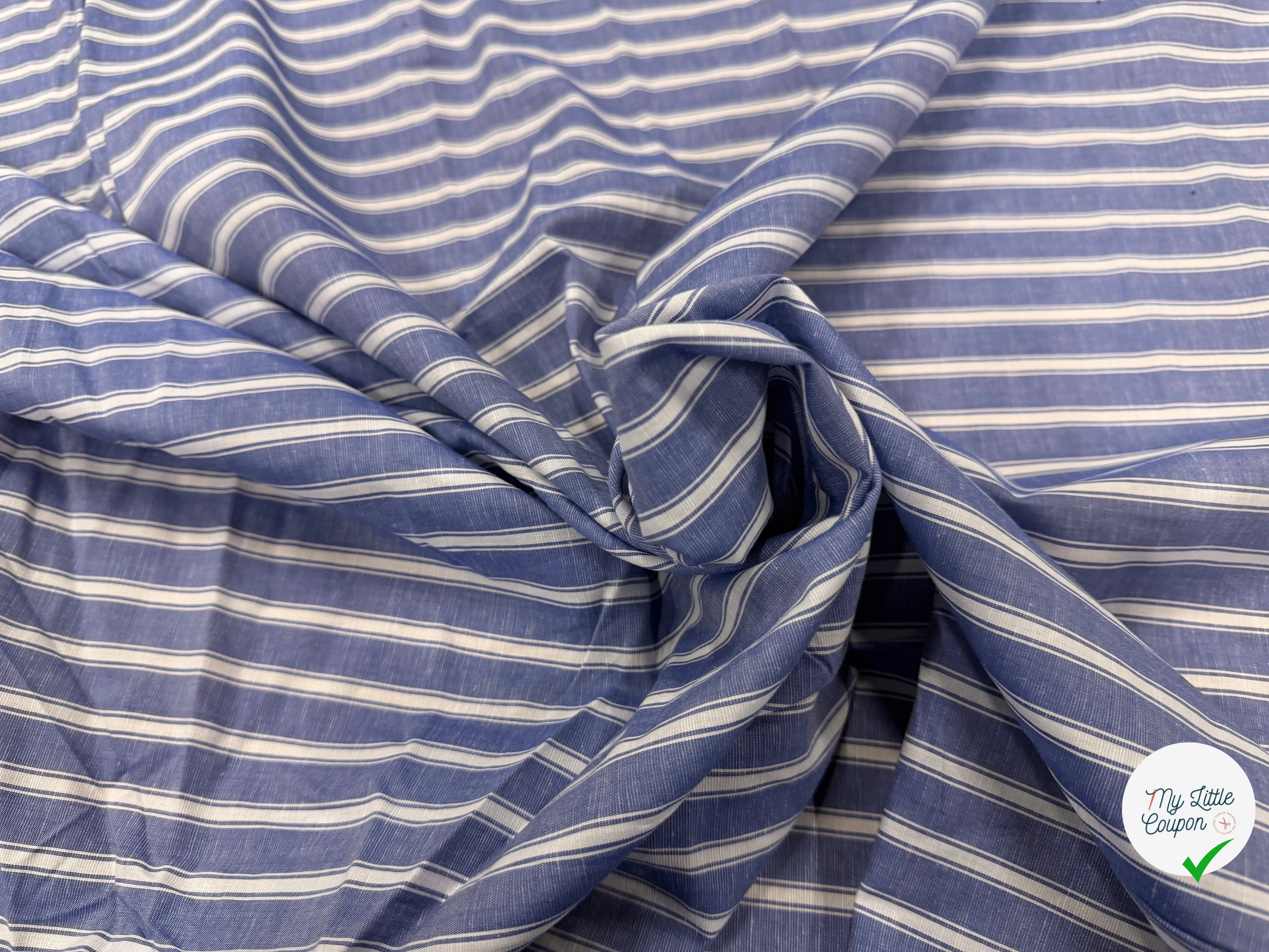 COTON CHEMISE RAYURES BLANCHES SUR BLEU - My Little Coupon