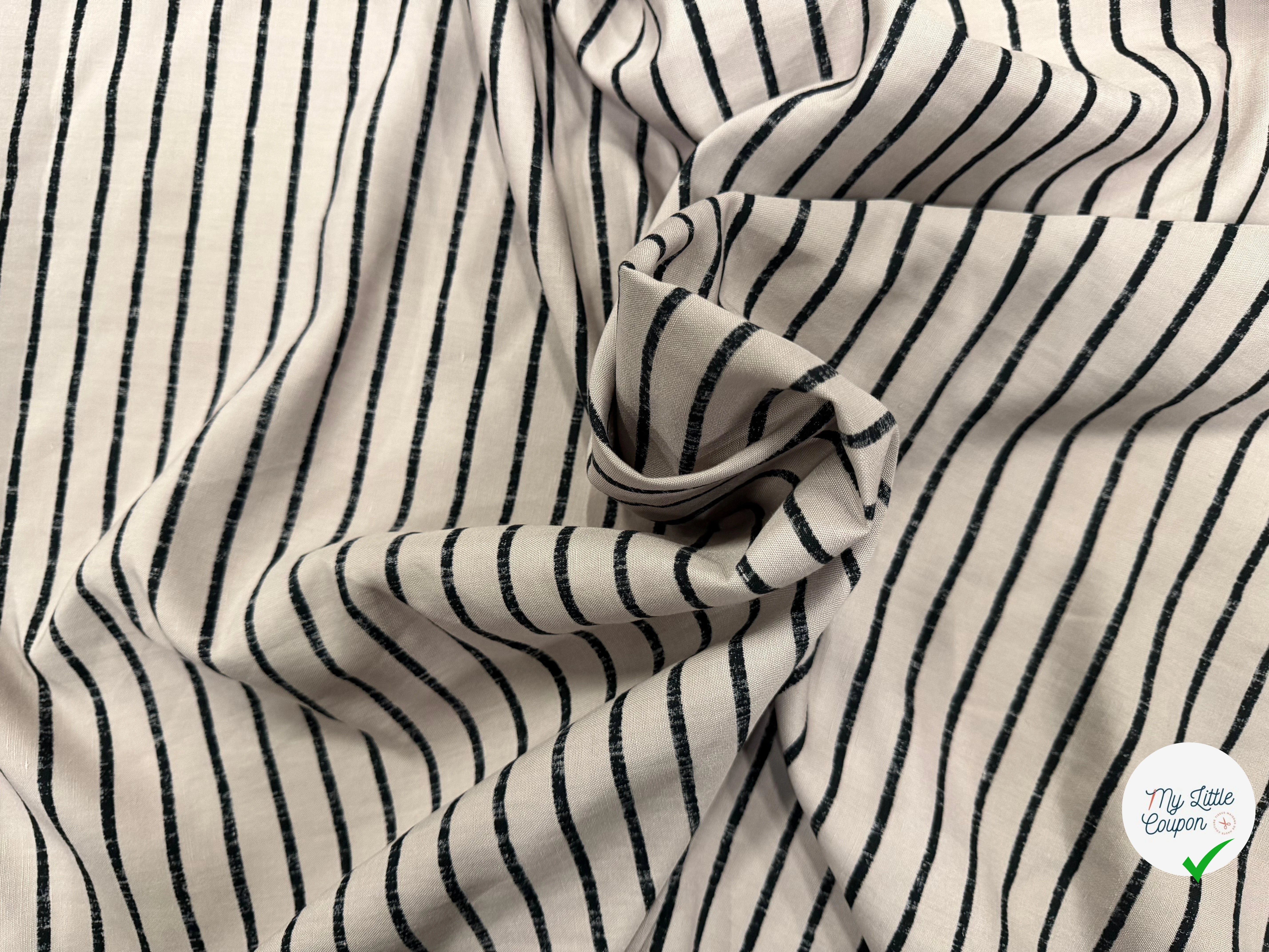 COTON CHEMISIE RAYURES NOIRES FOND BEIGE - My Little Coupon