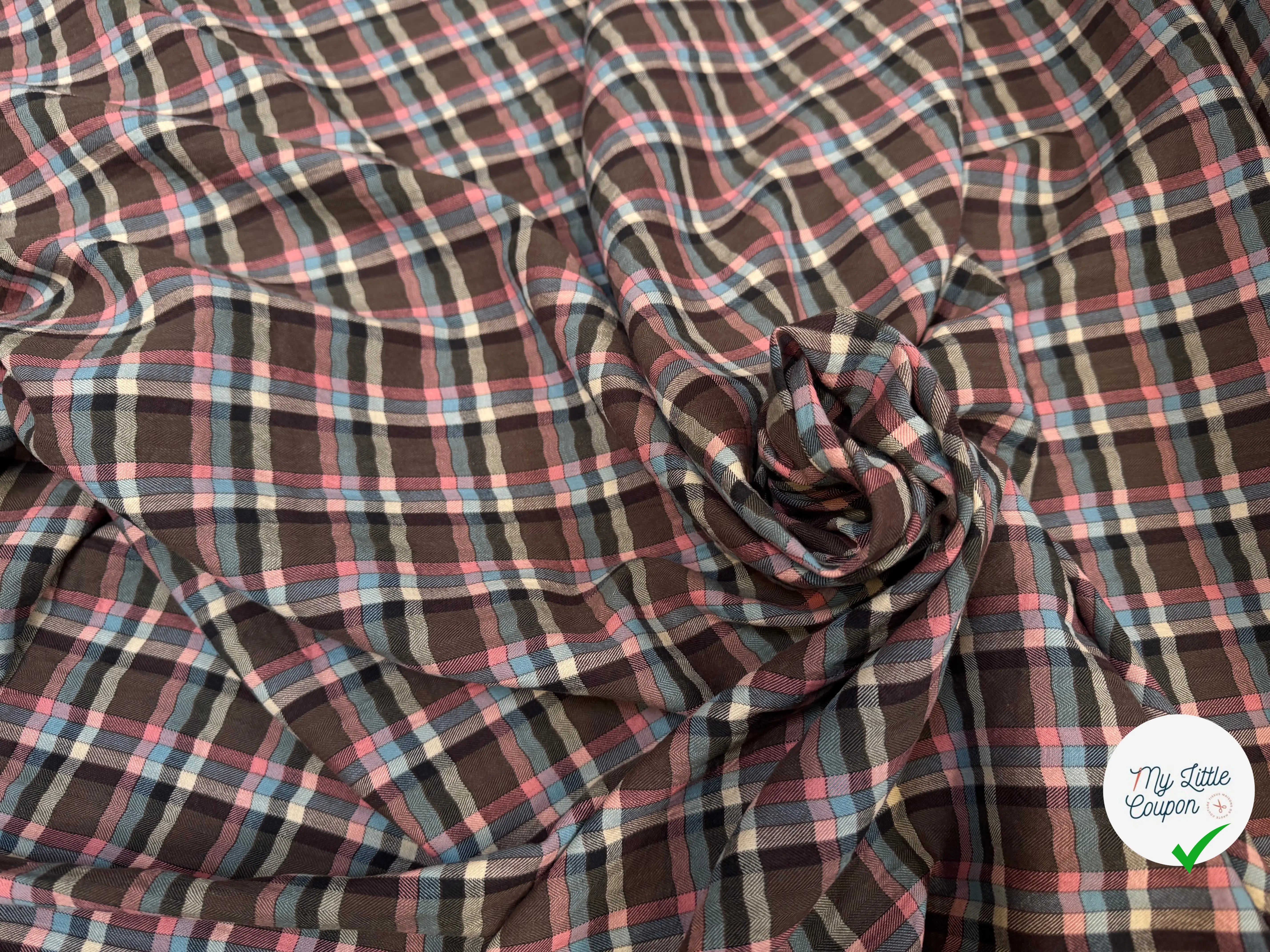 COTON CHEVRONS CARREAUX BLEU ET ROSE - My Little Coupon