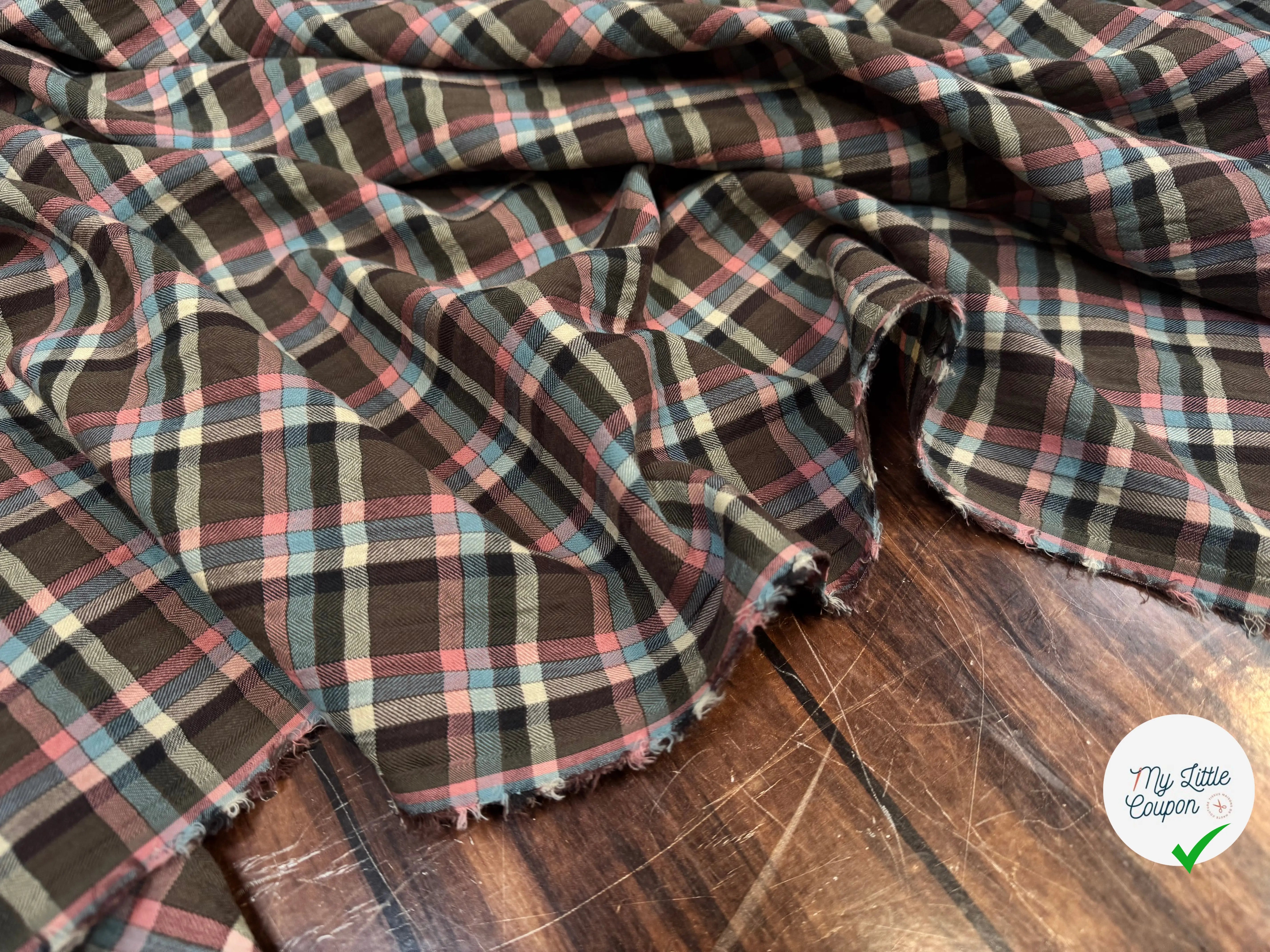 COTON CHEVRONS CARREAUX BLEU ET ROSE - My Little Coupon