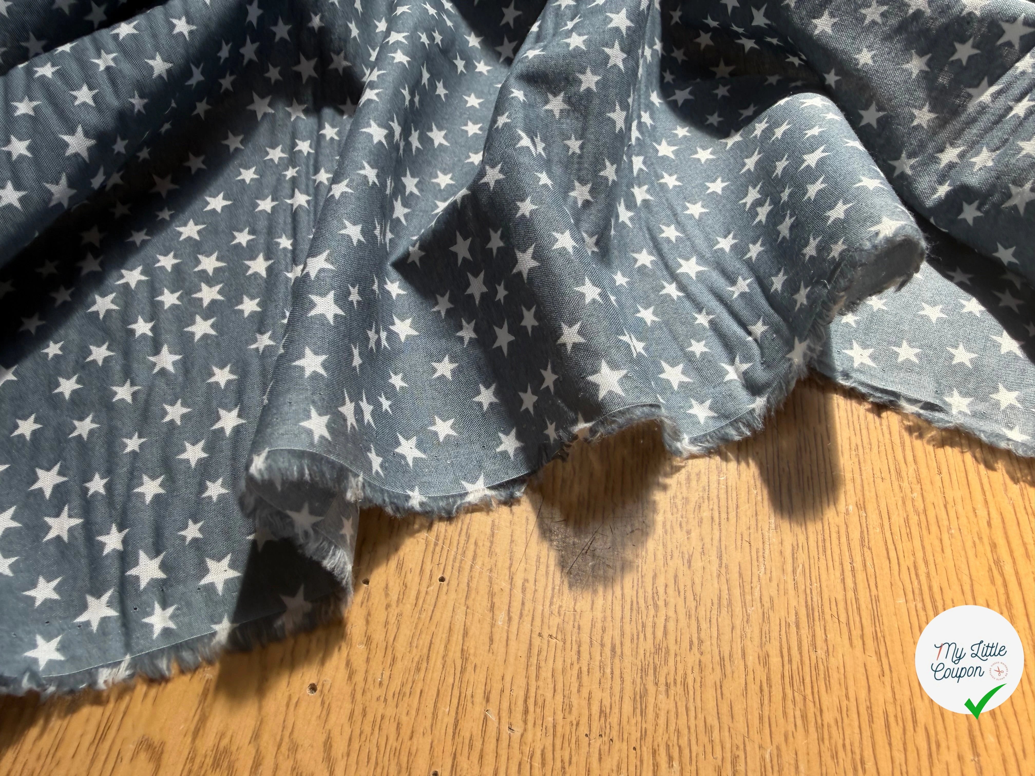 COTON ETOILES FOND BLEU GRIS - My Little Coupon