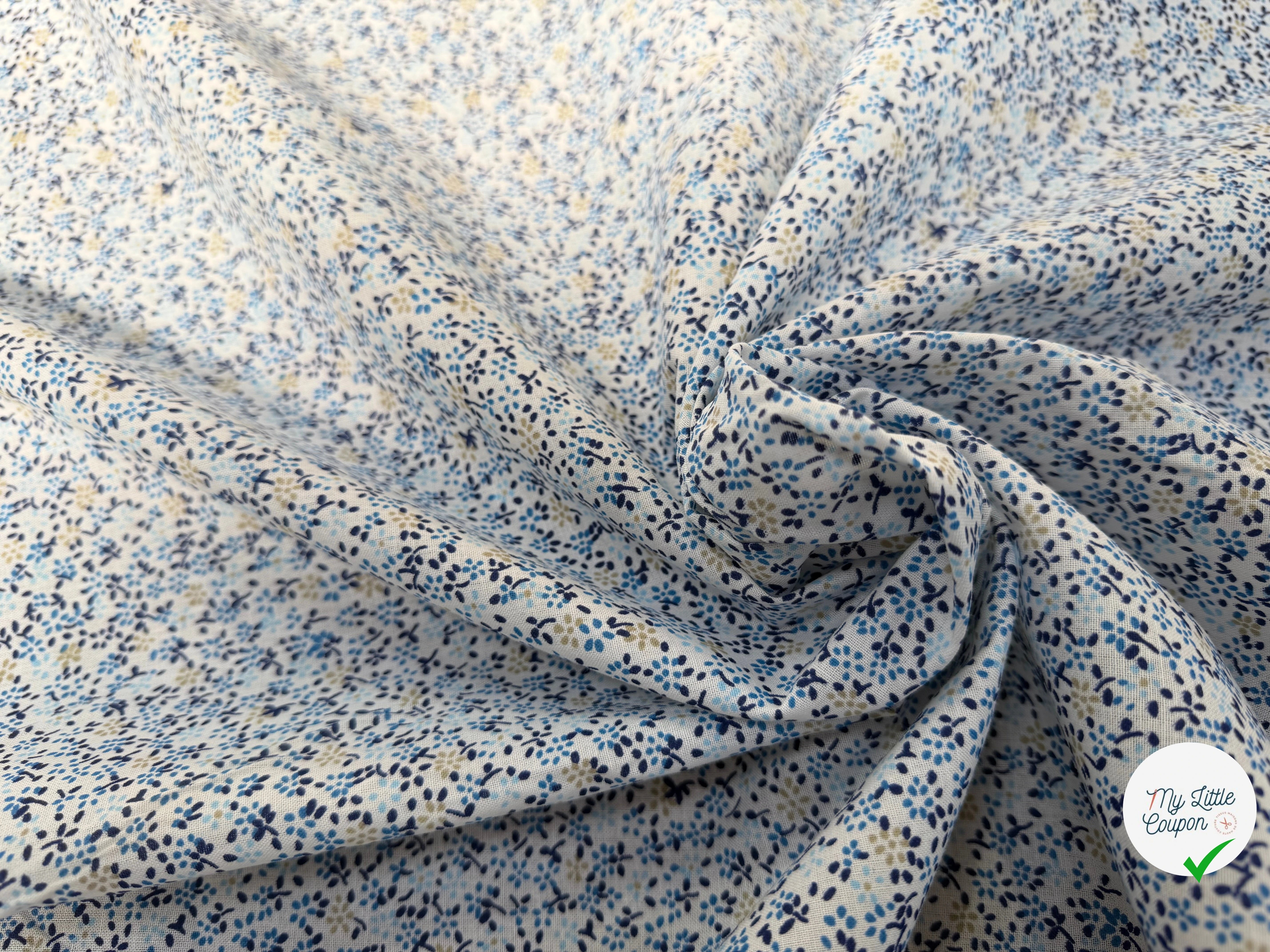 COTON FLEURS BLEU BLANC JAUNE - My Little Coupon