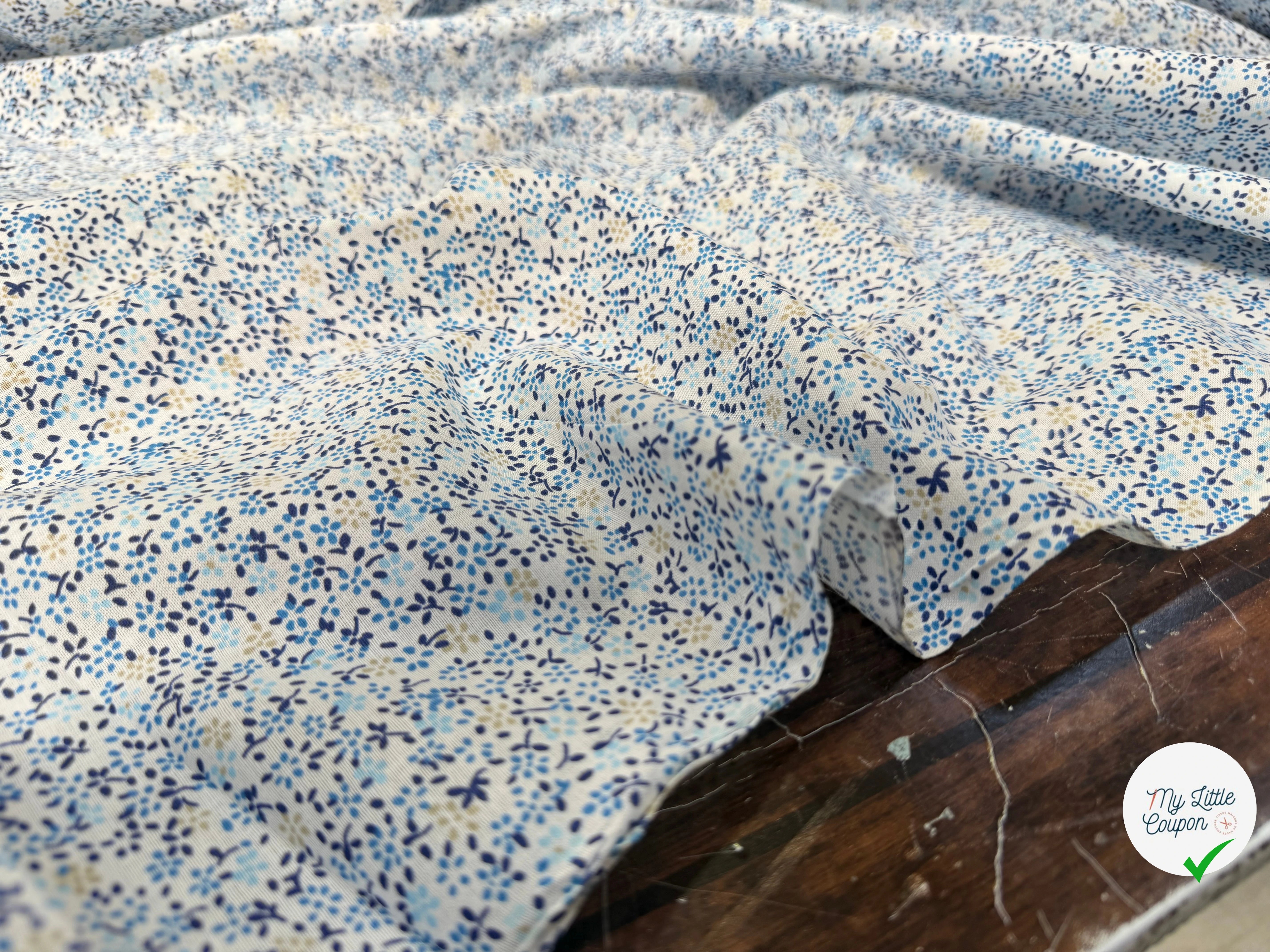 COTON FLEURS BLEU BLANC JAUNE - My Little Coupon
