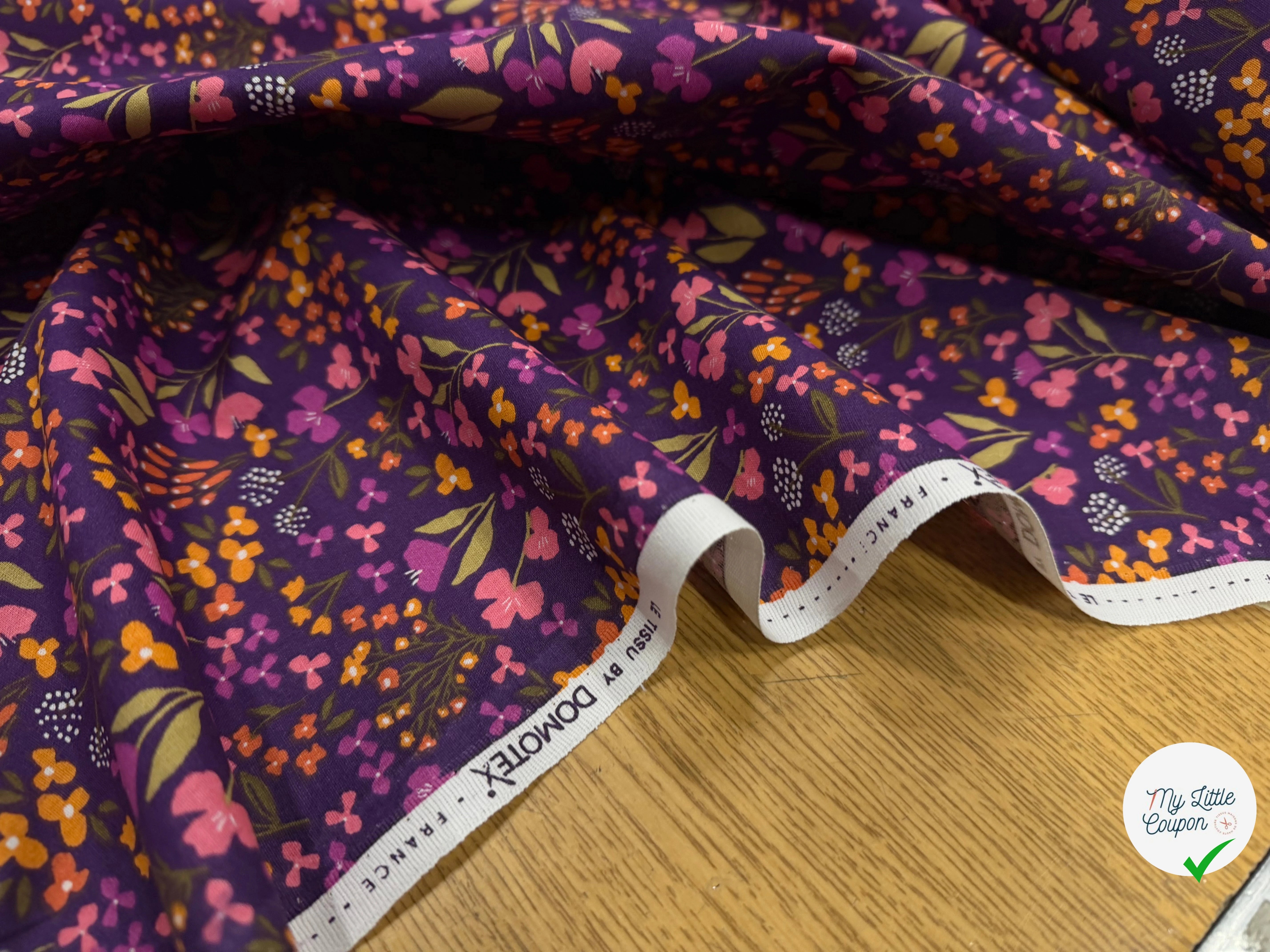 COTON IMPRIMÉ BIBURY VIOLET / JAUNE - My Little Coupon