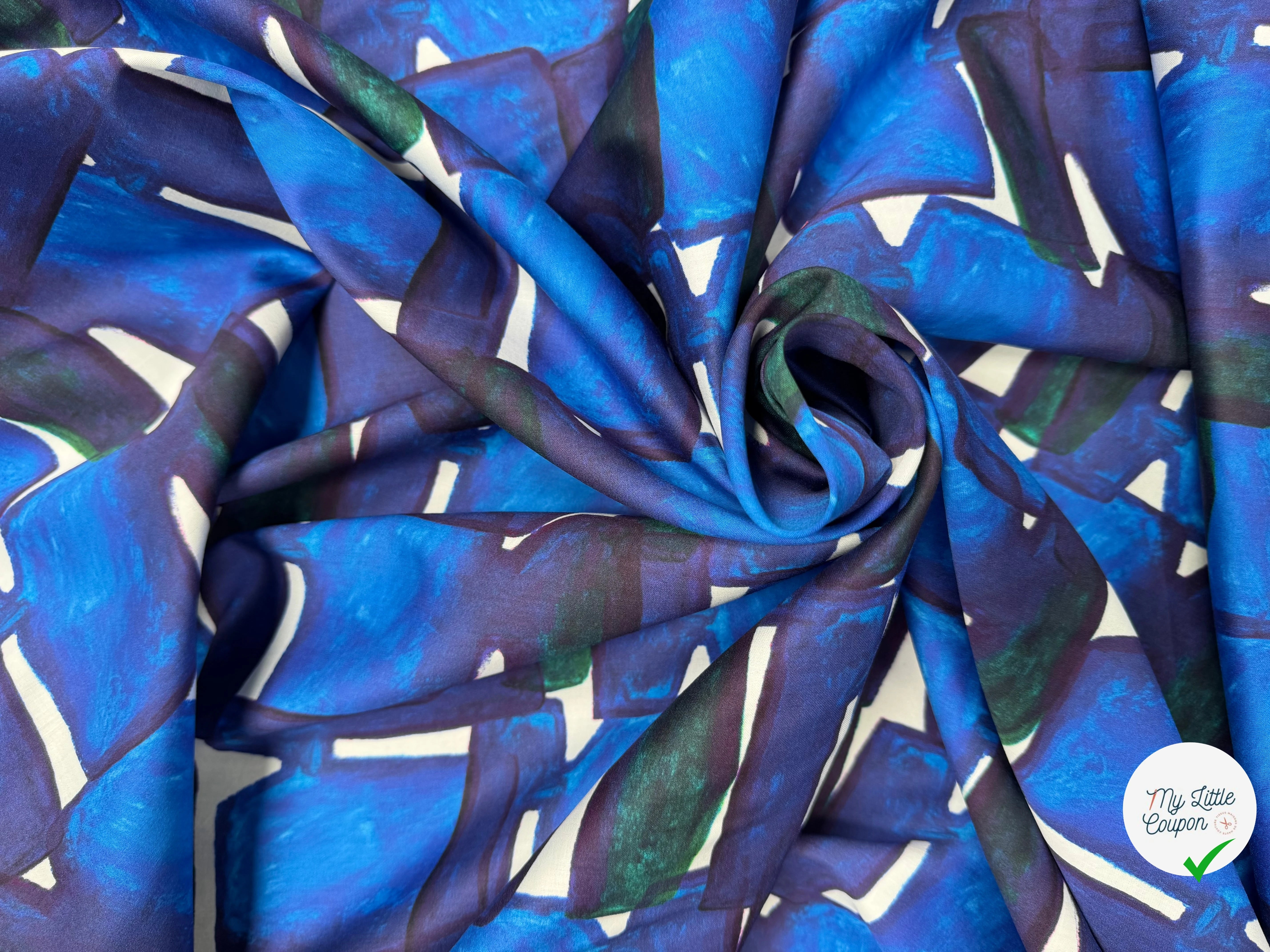 Tissu coton imprimé à motif graphique bleu