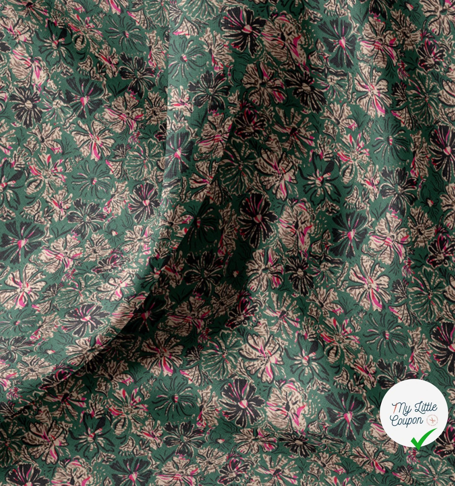 COTON IMPRIMÉ ENZA VERT / ROSE - My Little Coupon