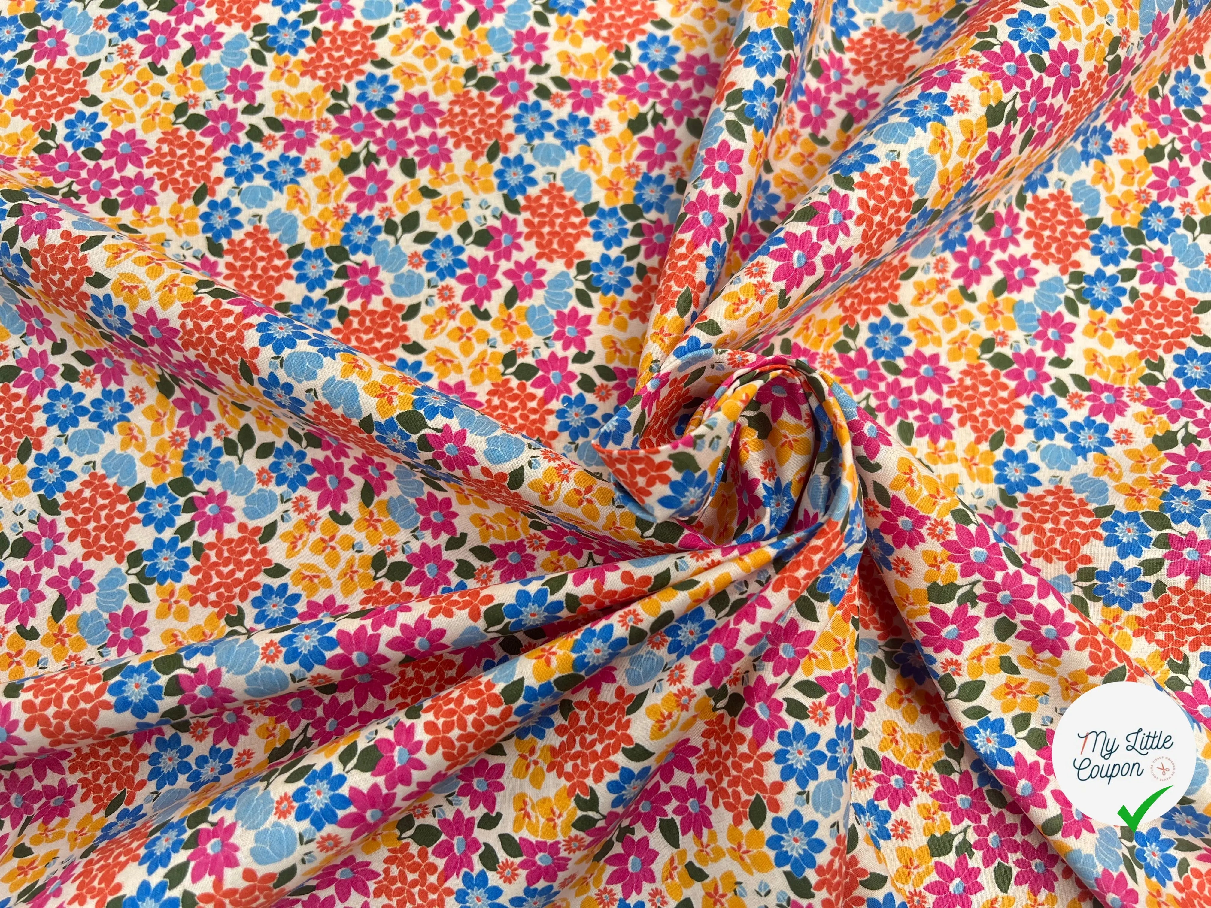 COTON IMPRIMÉ FLEURS GLADYS ROSE / JAUNE 1B L1 150 - My Little Coupon