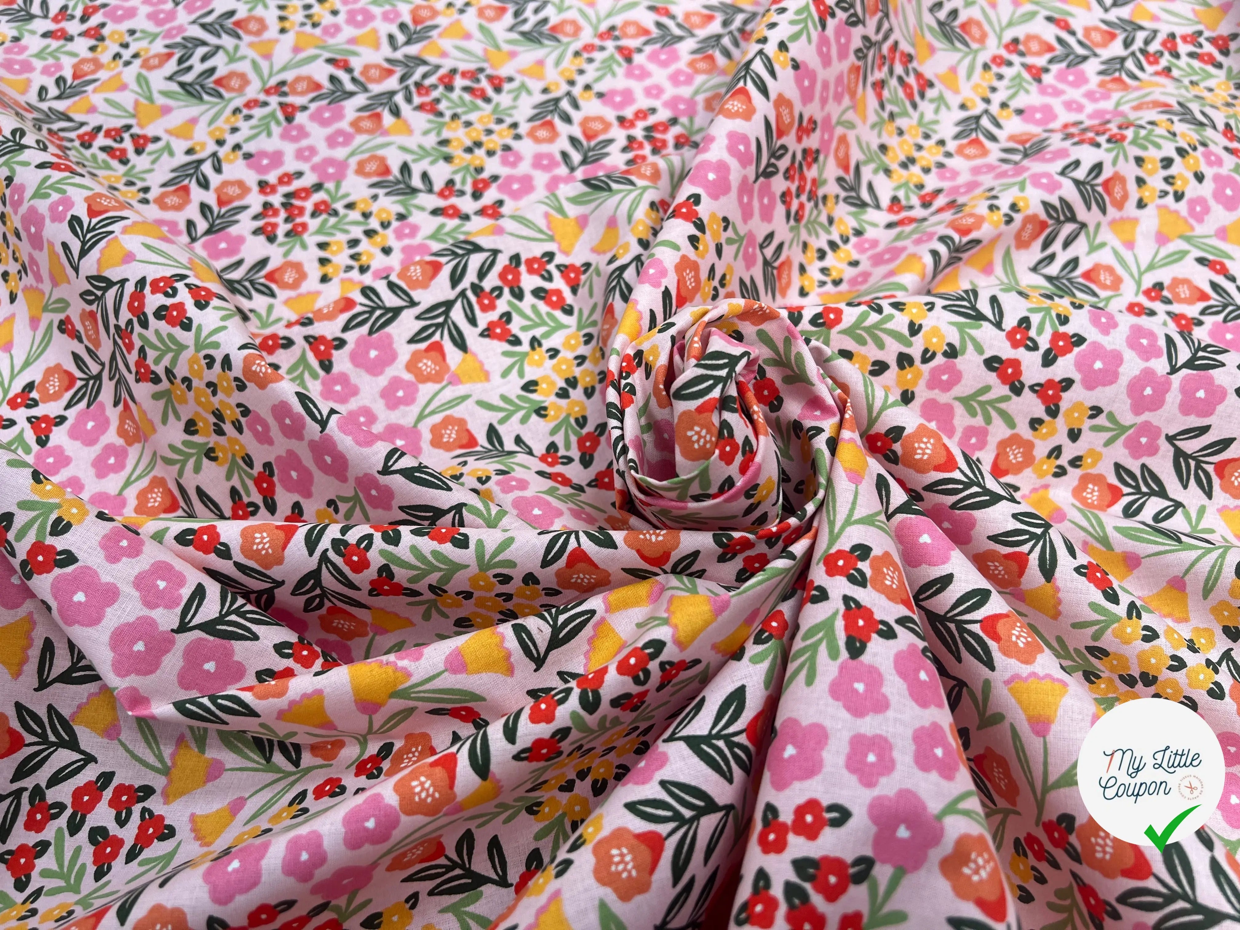 COTON IMPRIMÉ FLEURS MARTINE ROSE / VERT 1B L1 150 - My Little Coupon