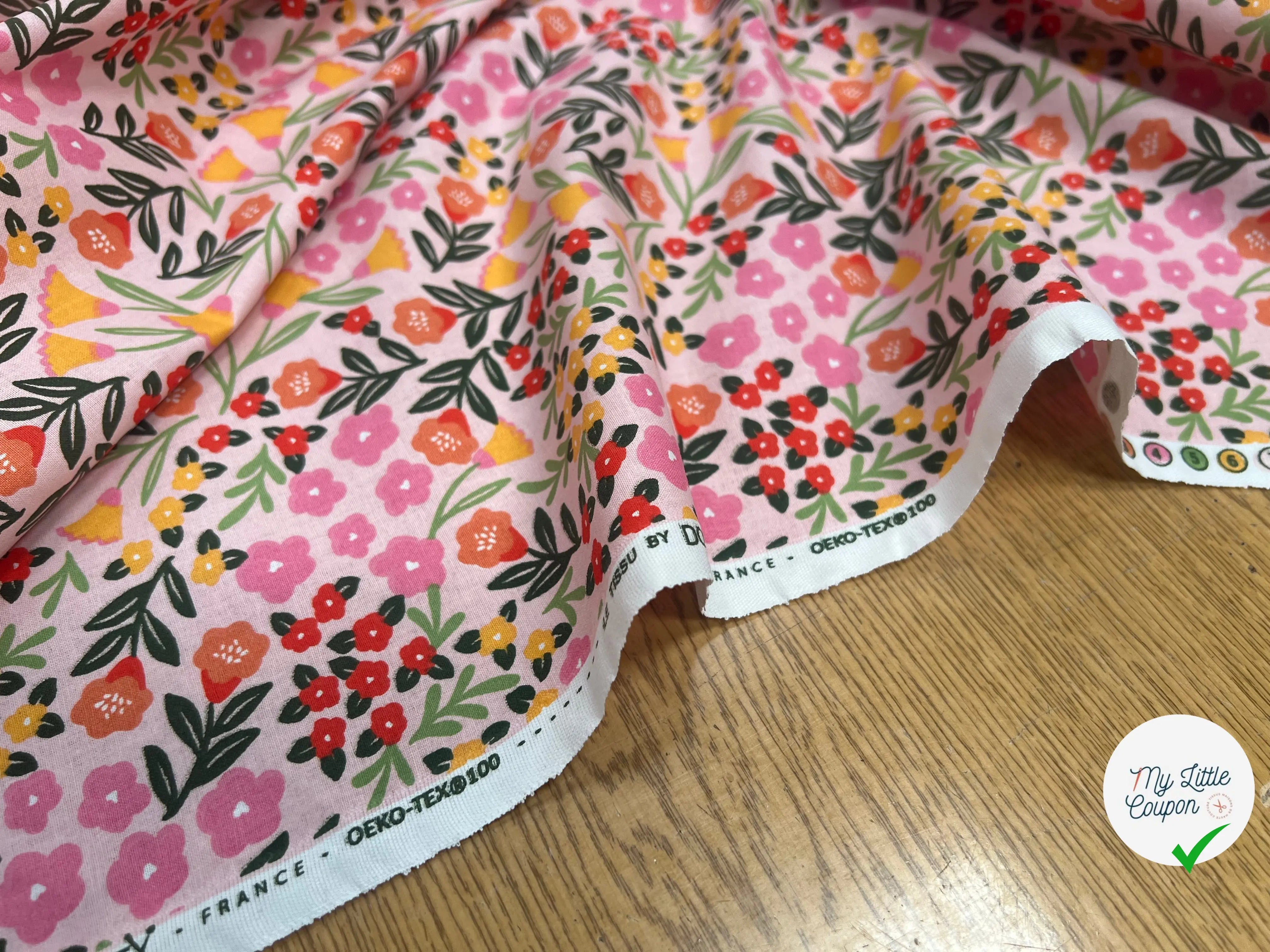 COTON IMPRIMÉ FLEURS MARTINE ROSE / VERT 1B L1 150 - My Little Coupon