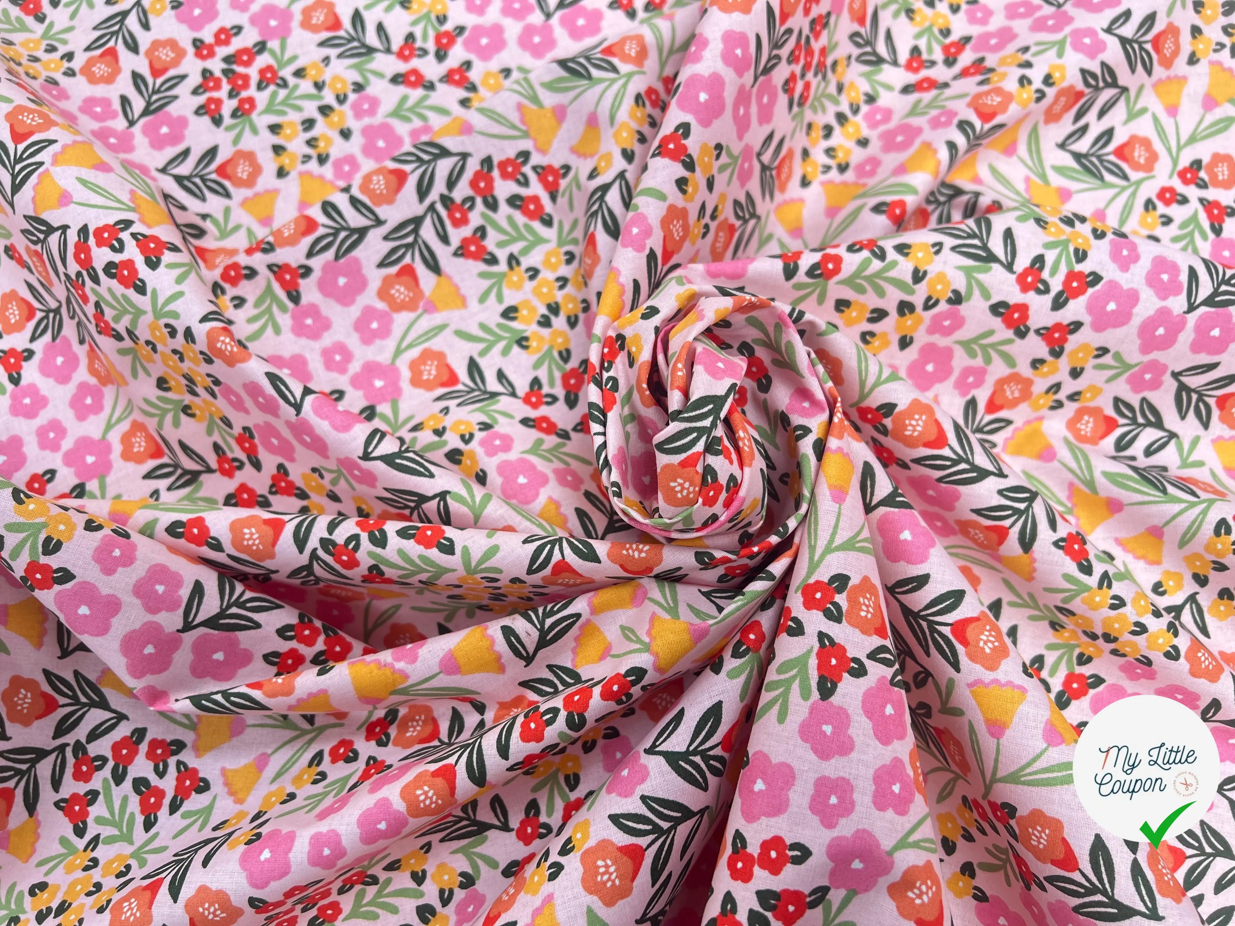 COTON IMPRIMÉ FLEURS MARTINE ROSE / VERT 1B L1 150 - My Little Coupon