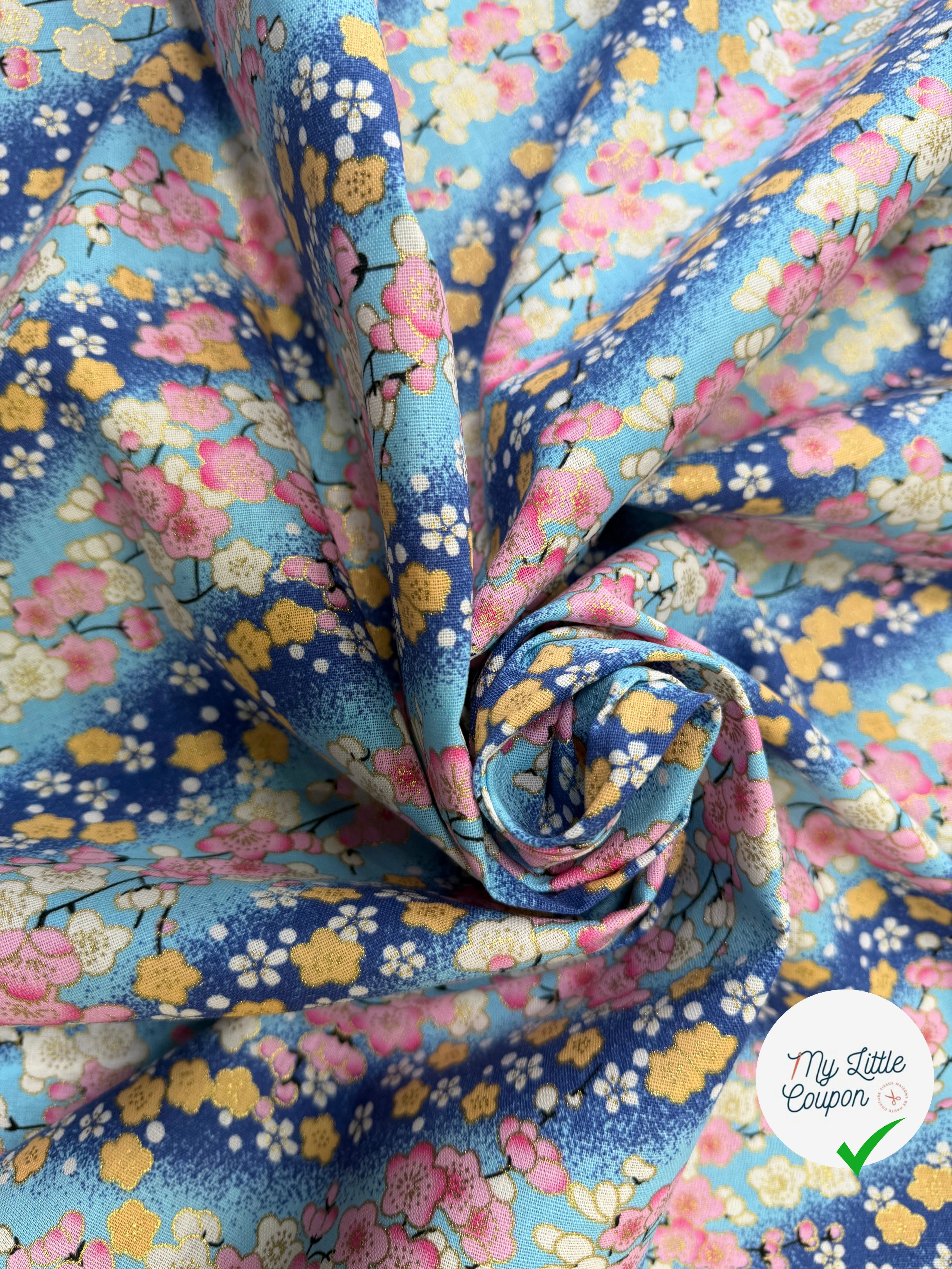 COTON IMPRIMÉ FOIL 08 BLEU 145 CM - My Little Coupon