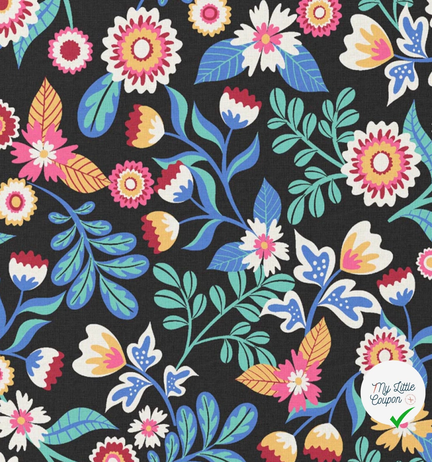 COTON IMPRIMÉ KALERIA NOIR / BLEU - My Little Coupon