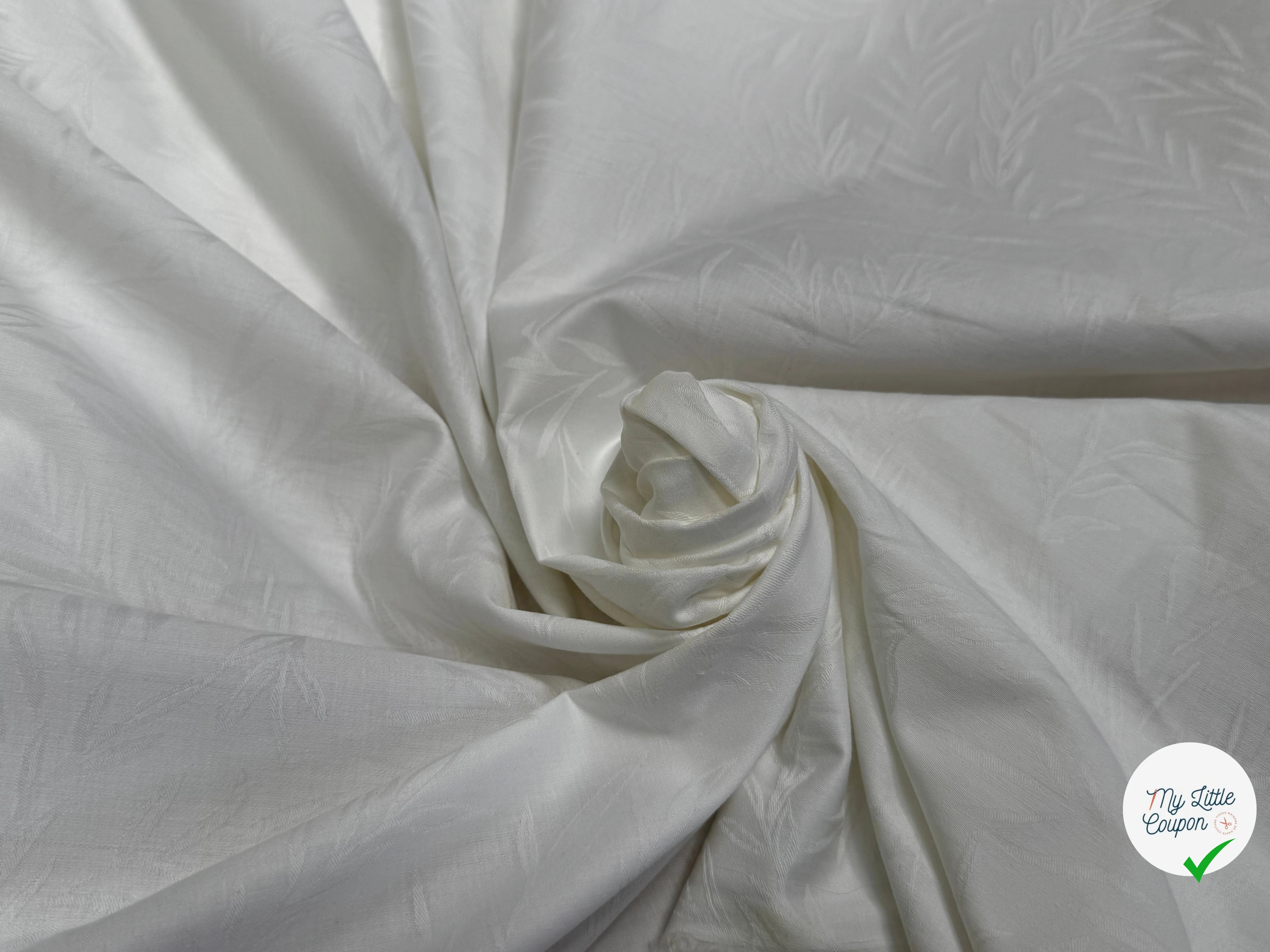 COTON JACQUARD DAMASSÉ BLANC CASSÉ MOTIFS FLORAUX 280 DE LAIZE SOFT TOUCHÉ - My Little Coupon