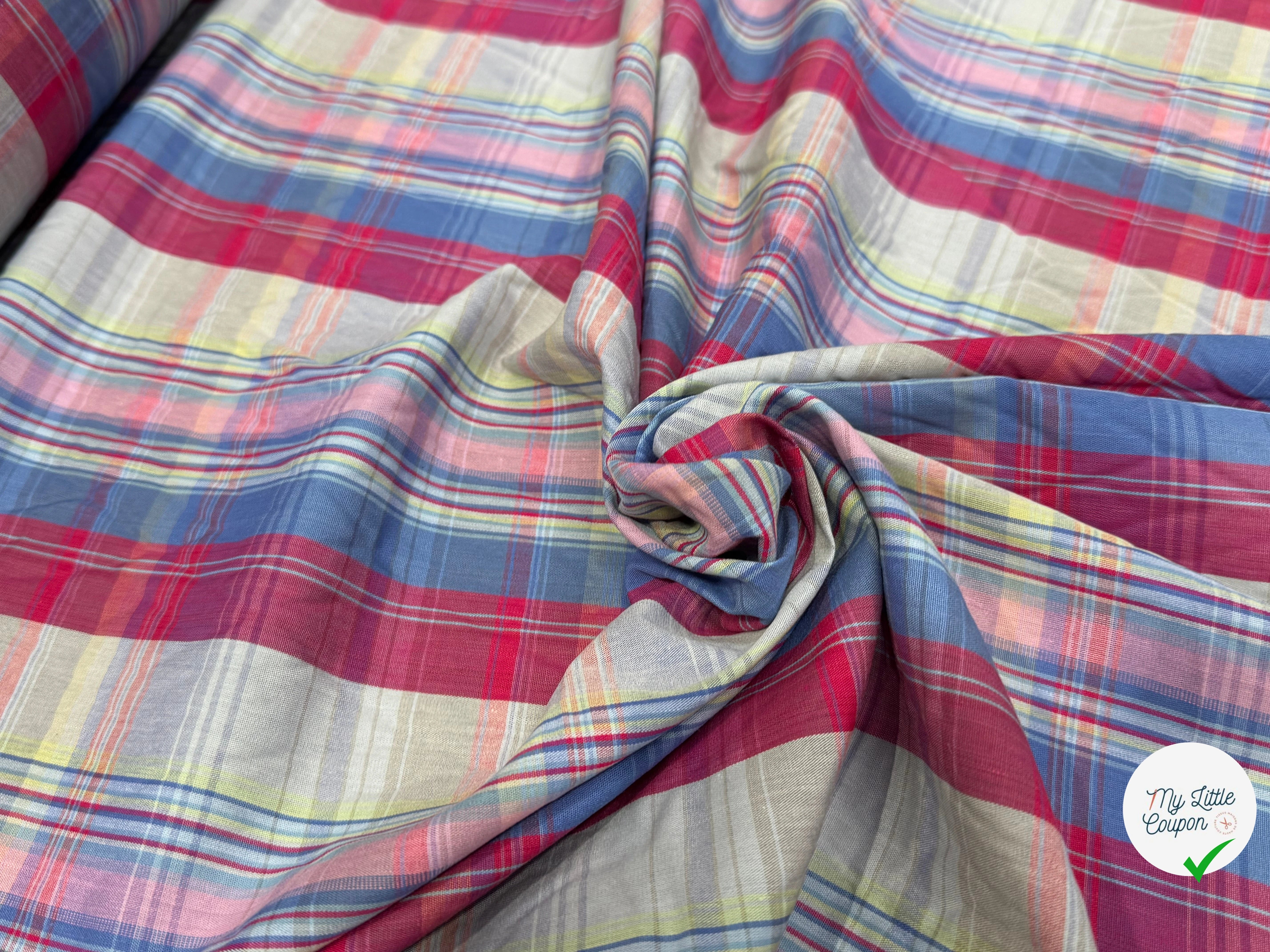COTON MADRAS CARREAUX FONDUE ROUGE BLEU - My Little Coupon