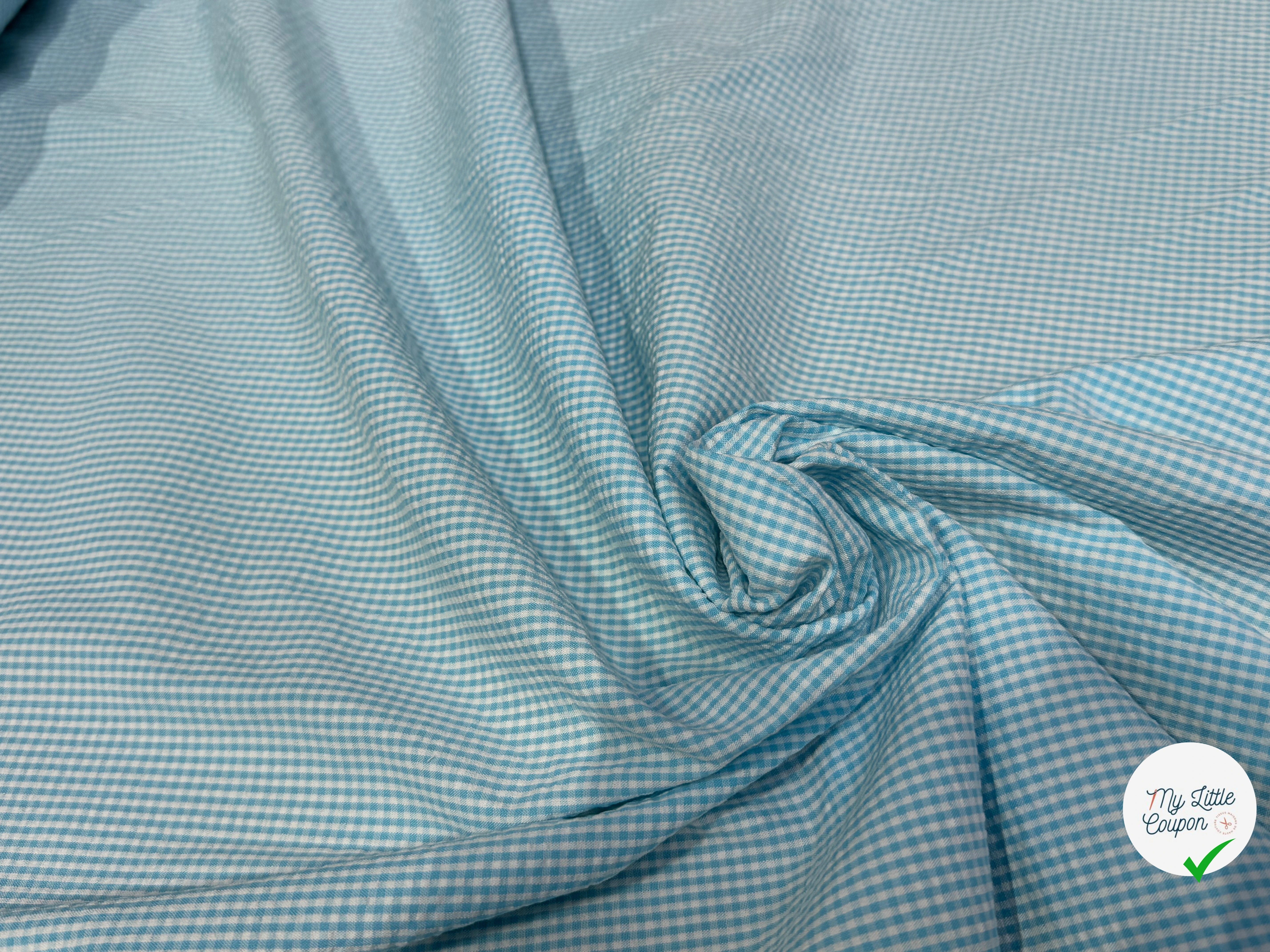 COTON SEERSUCKER VICHY BLEU BLANC CARREAUX - My Little Coupon