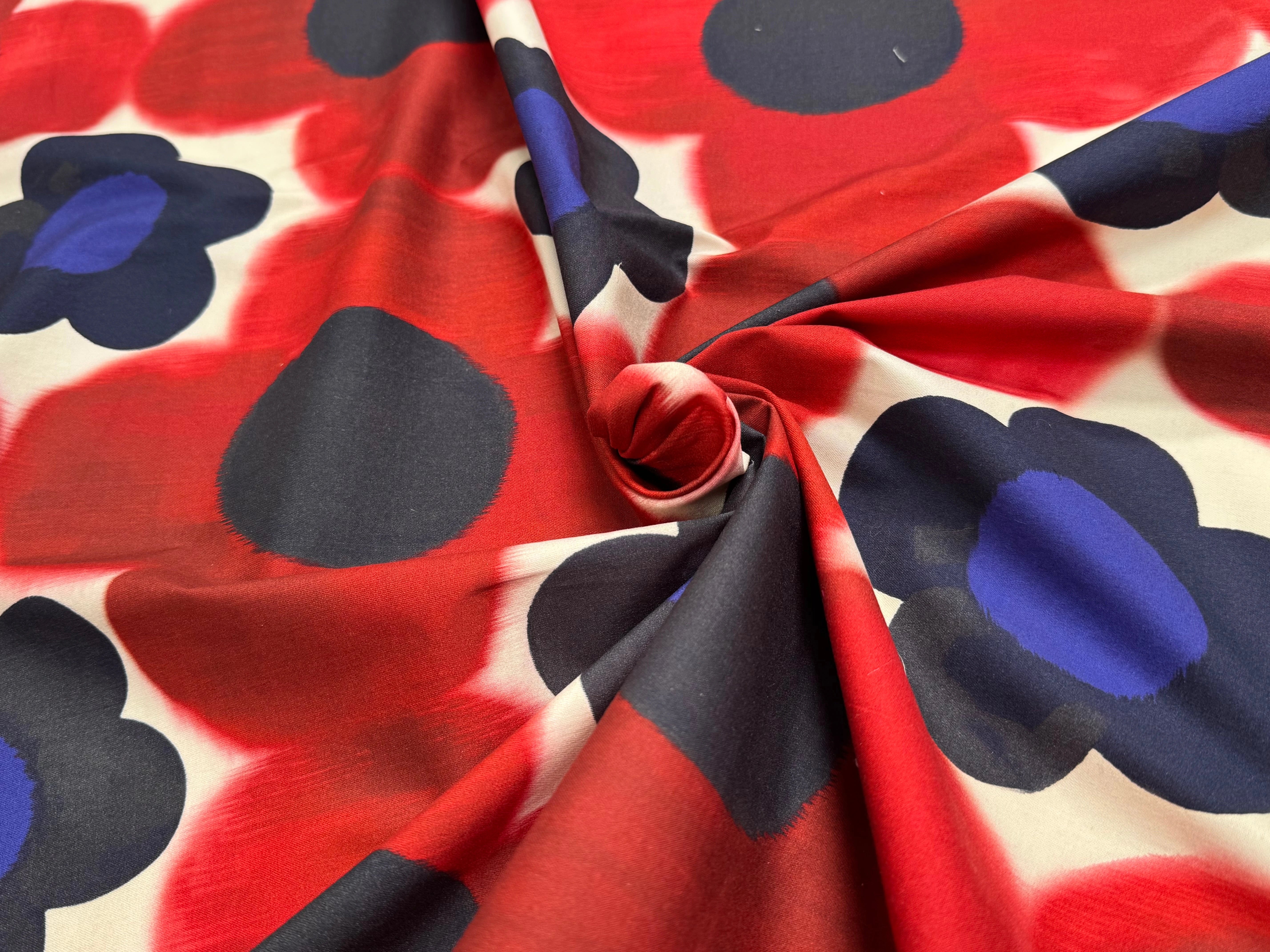 COTON STRETCH IMPRIMÉ FLEURS GRAPHIQUES ROUGE ARTEMIDE TWIGGY ROUGE - My Little Coupon