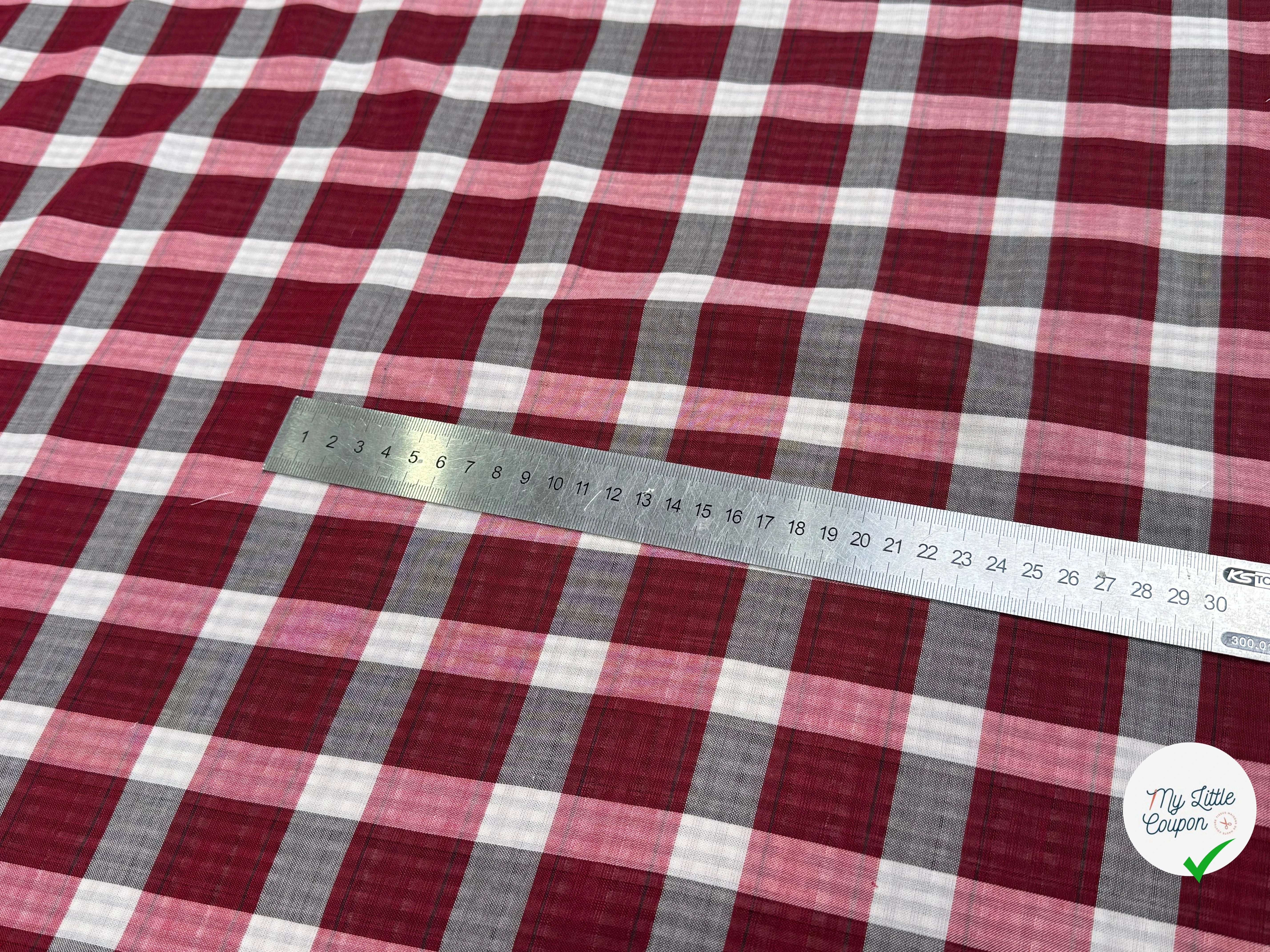 COTON VICHY REVERSIBLE À CARREAUX BORDEAUX BLANC GRIS - My Little Coupon