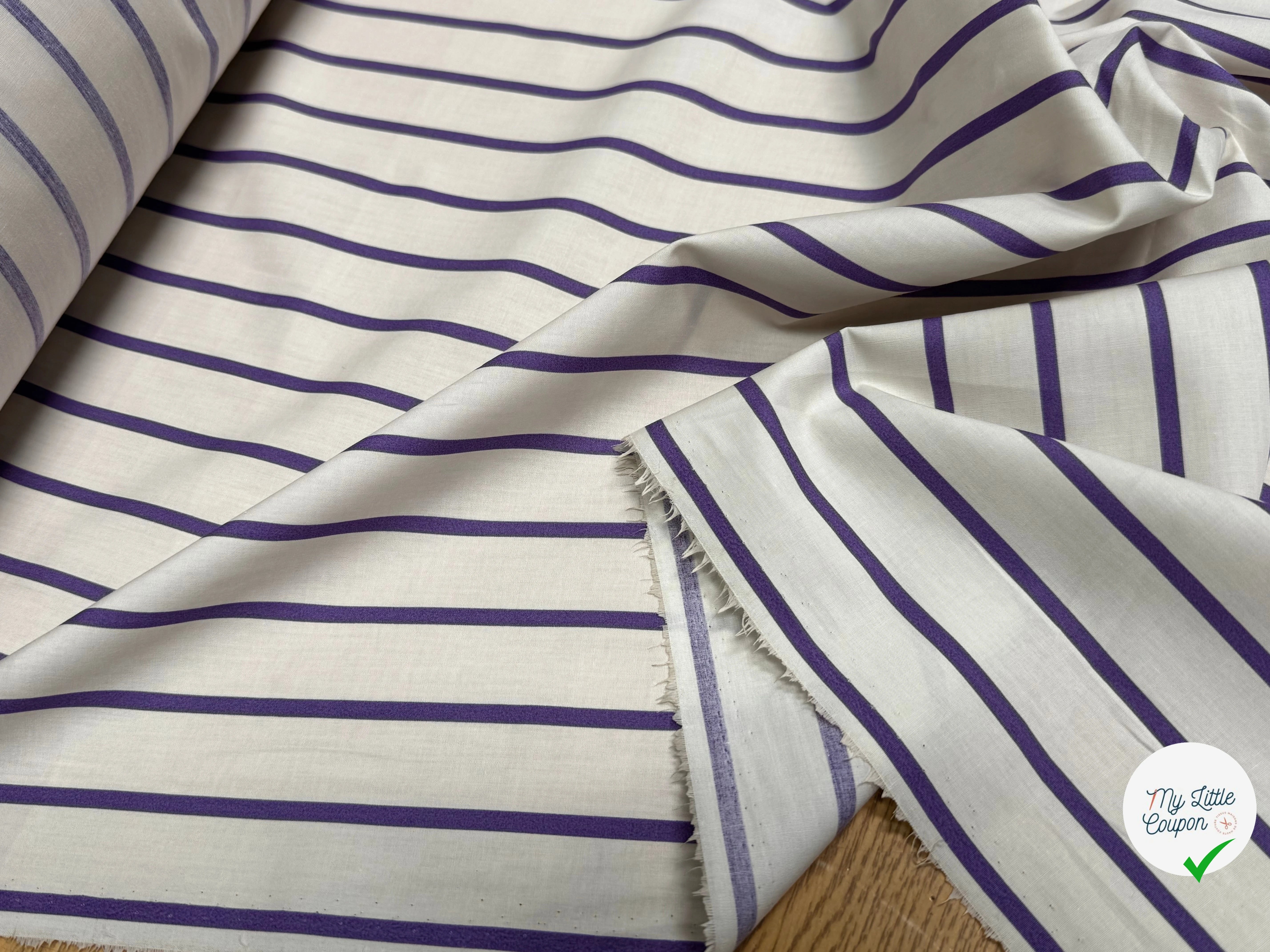 COTON VISCOSE BLANC CASSÉ RAYURES VIOLET - My Little Coupon