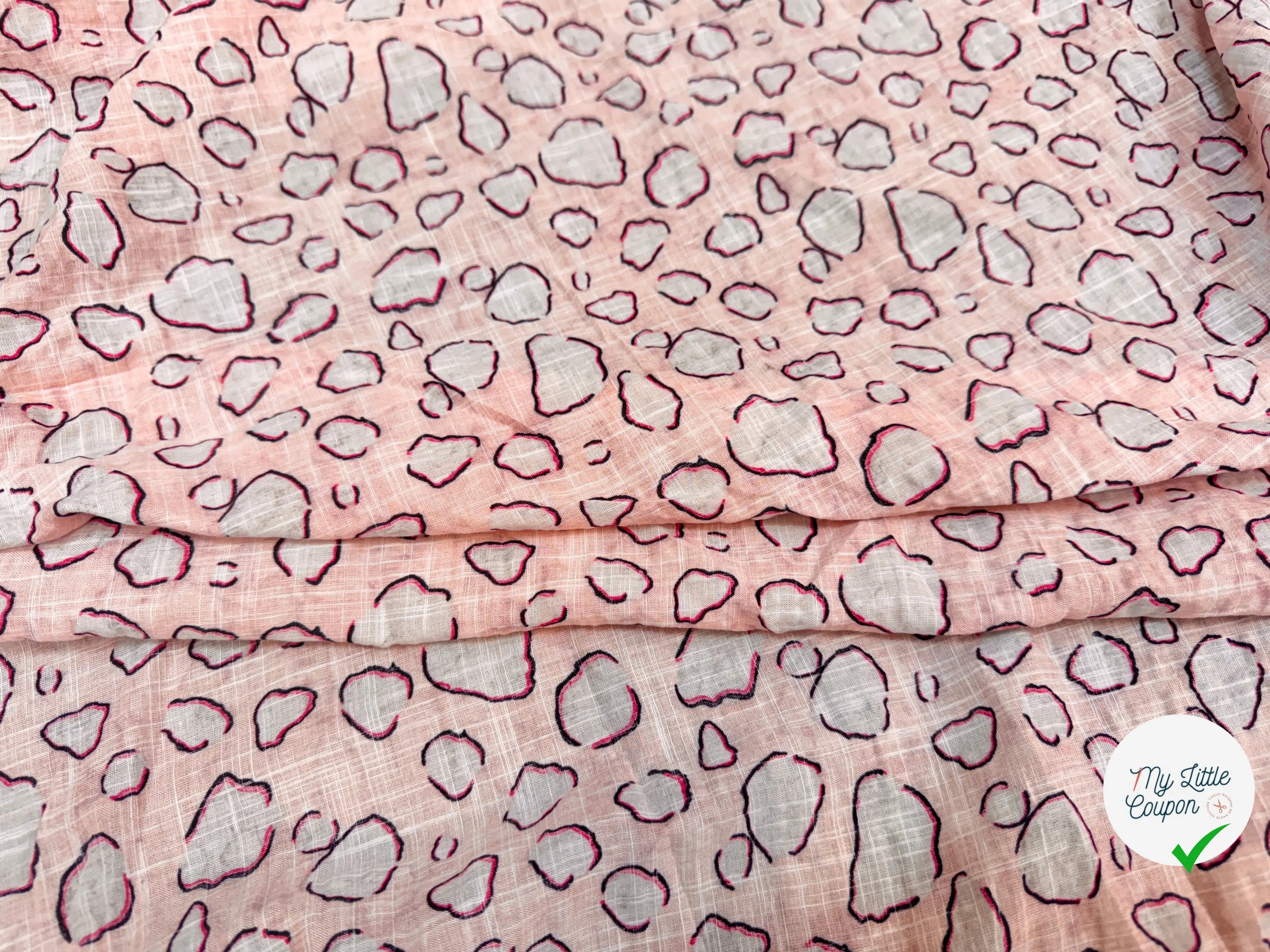 COTON VISCOSE EN CHAINE ET TRAME TISSU SLUB IMPRIMÉ POIS ROSE - My Little Coupon