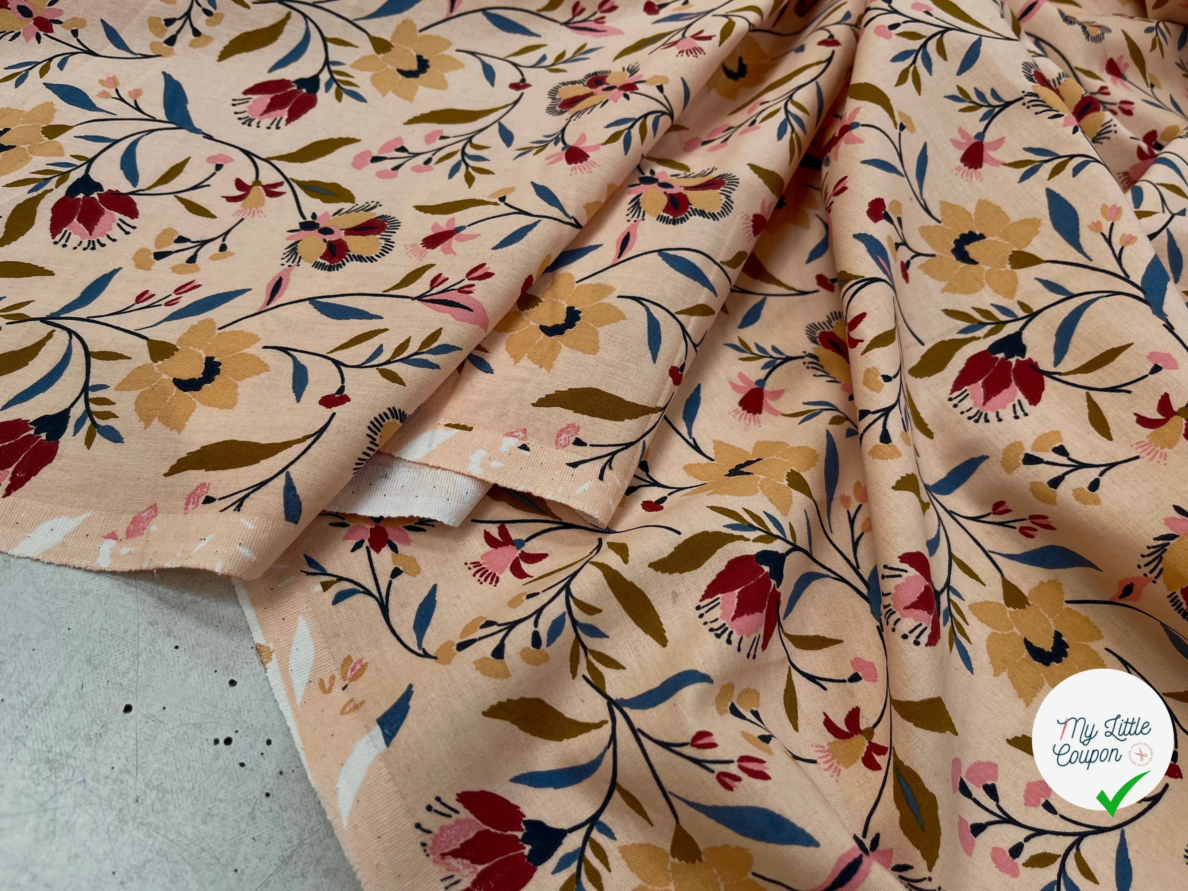 COTONNADE EVELYNE PÊCHE ET BEIGE - My Little Coupon