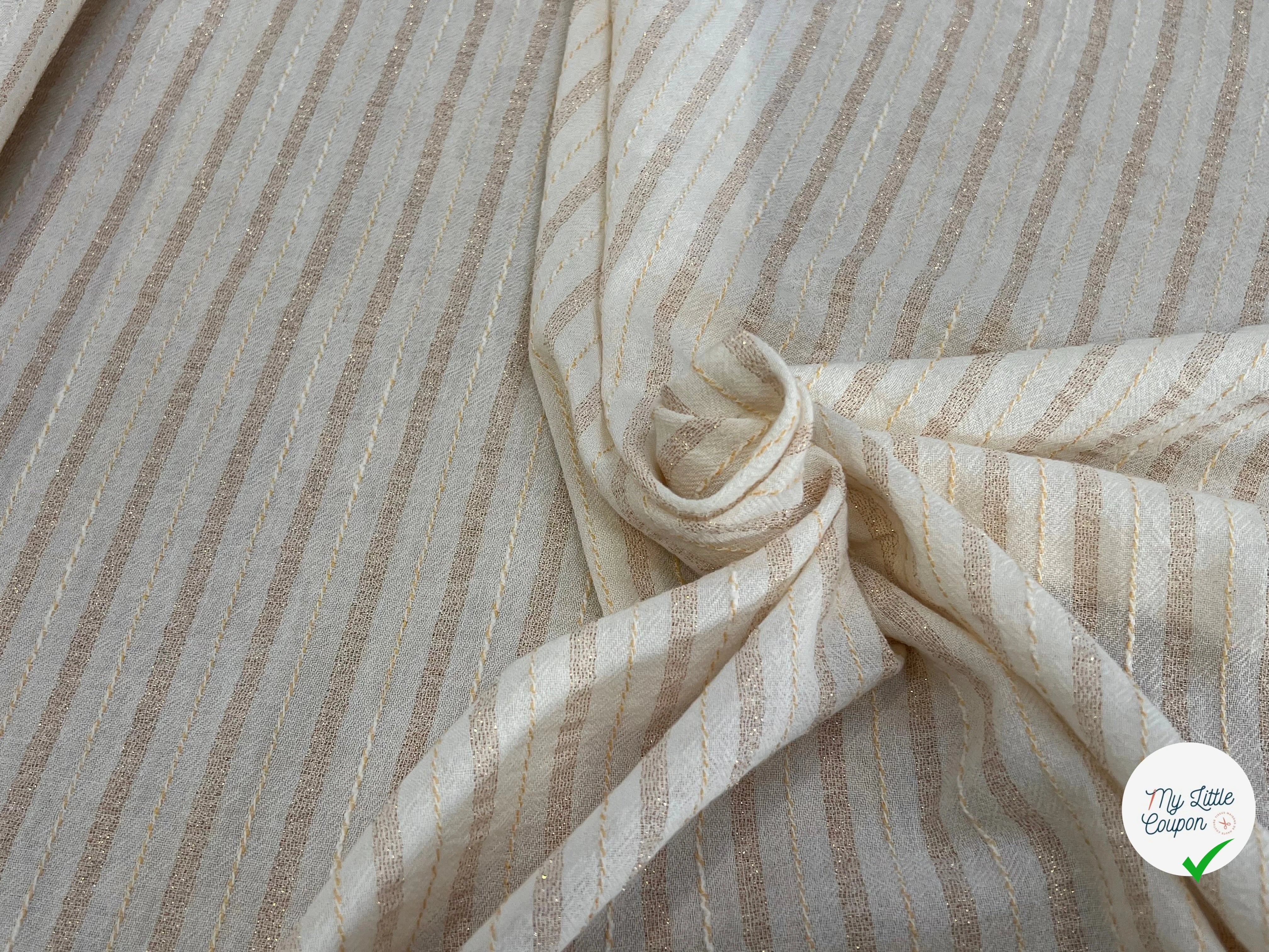 CREPE COTON FLUIDE RAYURES MÉTALISÉES ET TISSÉES AVEC FILS ÉCRU - My Little Coupon