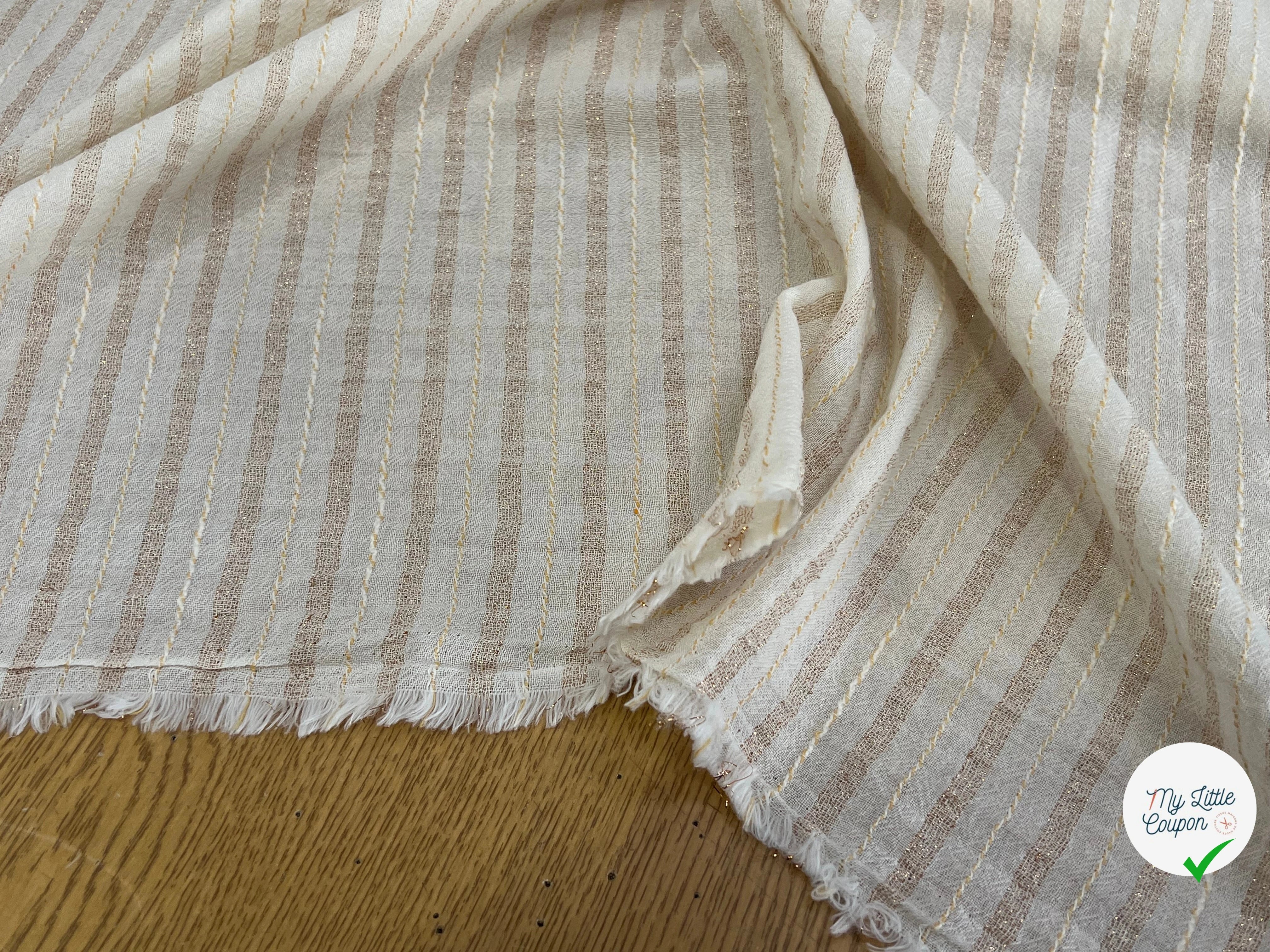 CREPE COTON FLUIDE RAYURES MÉTALISÉES ET TISSÉES AVEC FILS ÉCRU - My Little Coupon