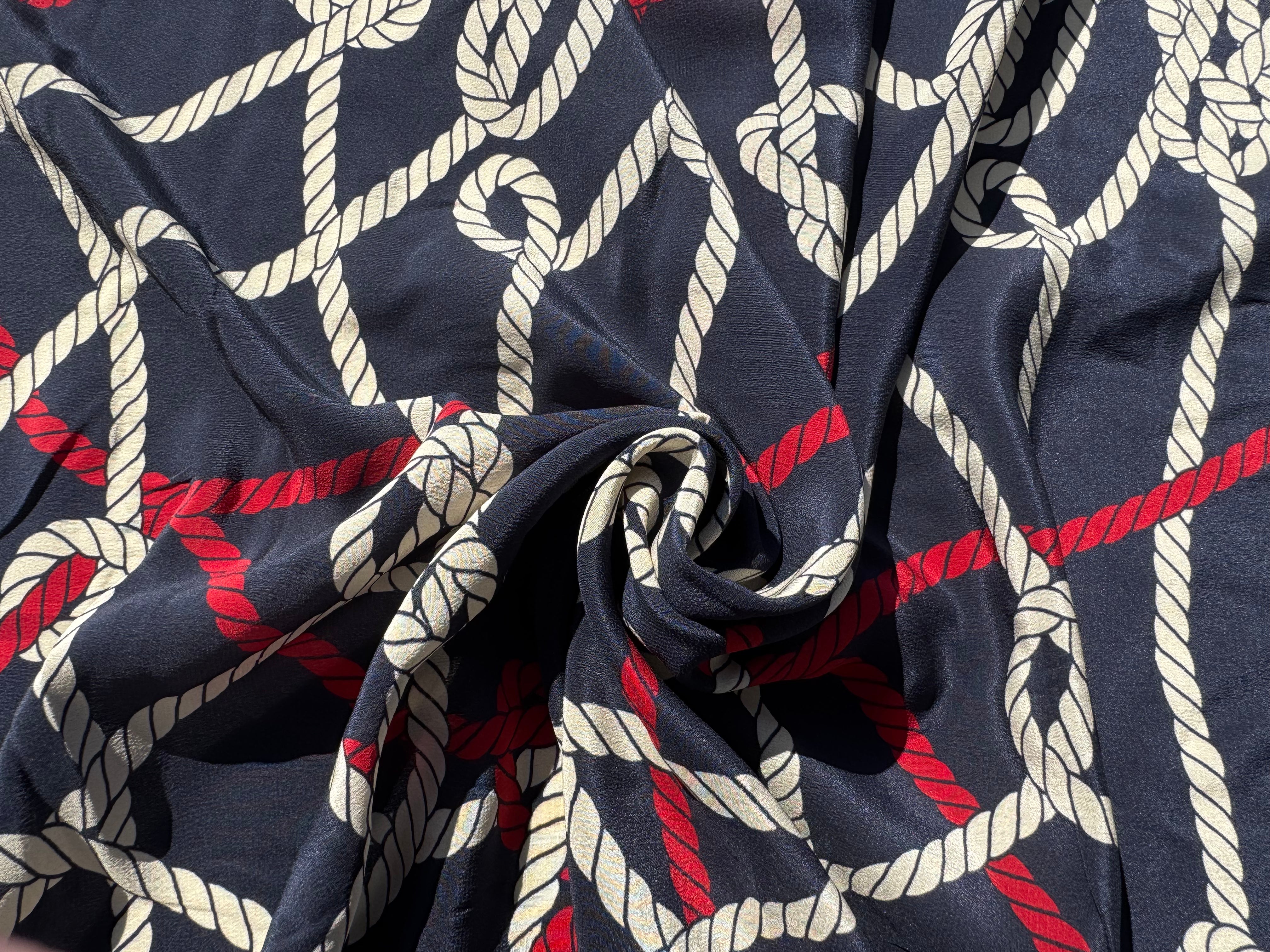 CREPE DE CHINE 100% SOIE NAVY MOTIFS NOEUDS - My Little Coupon