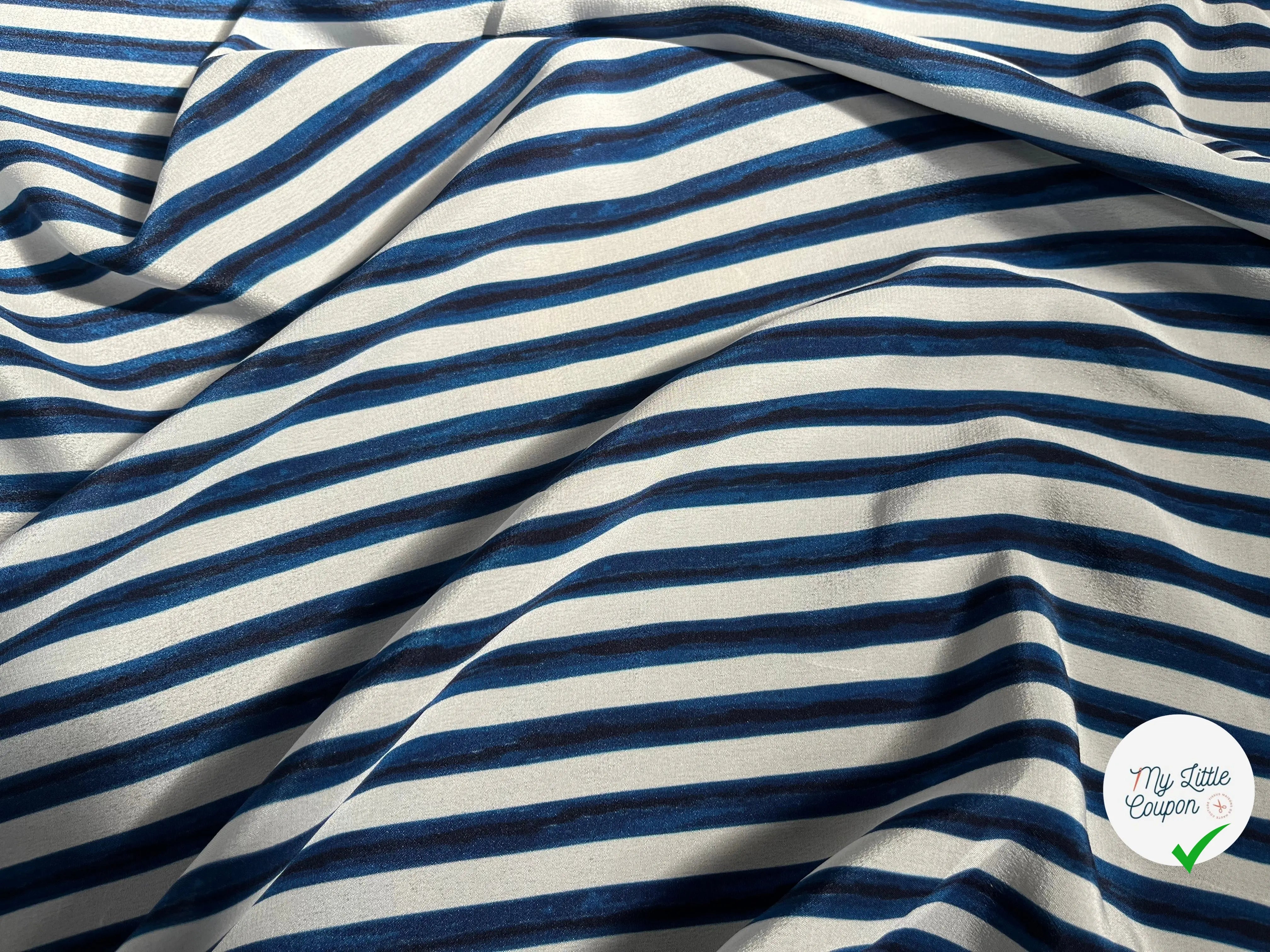 CREPE DE CHINE SOIE RAYURES BLANC NOIR BLEU - My Little Coupon