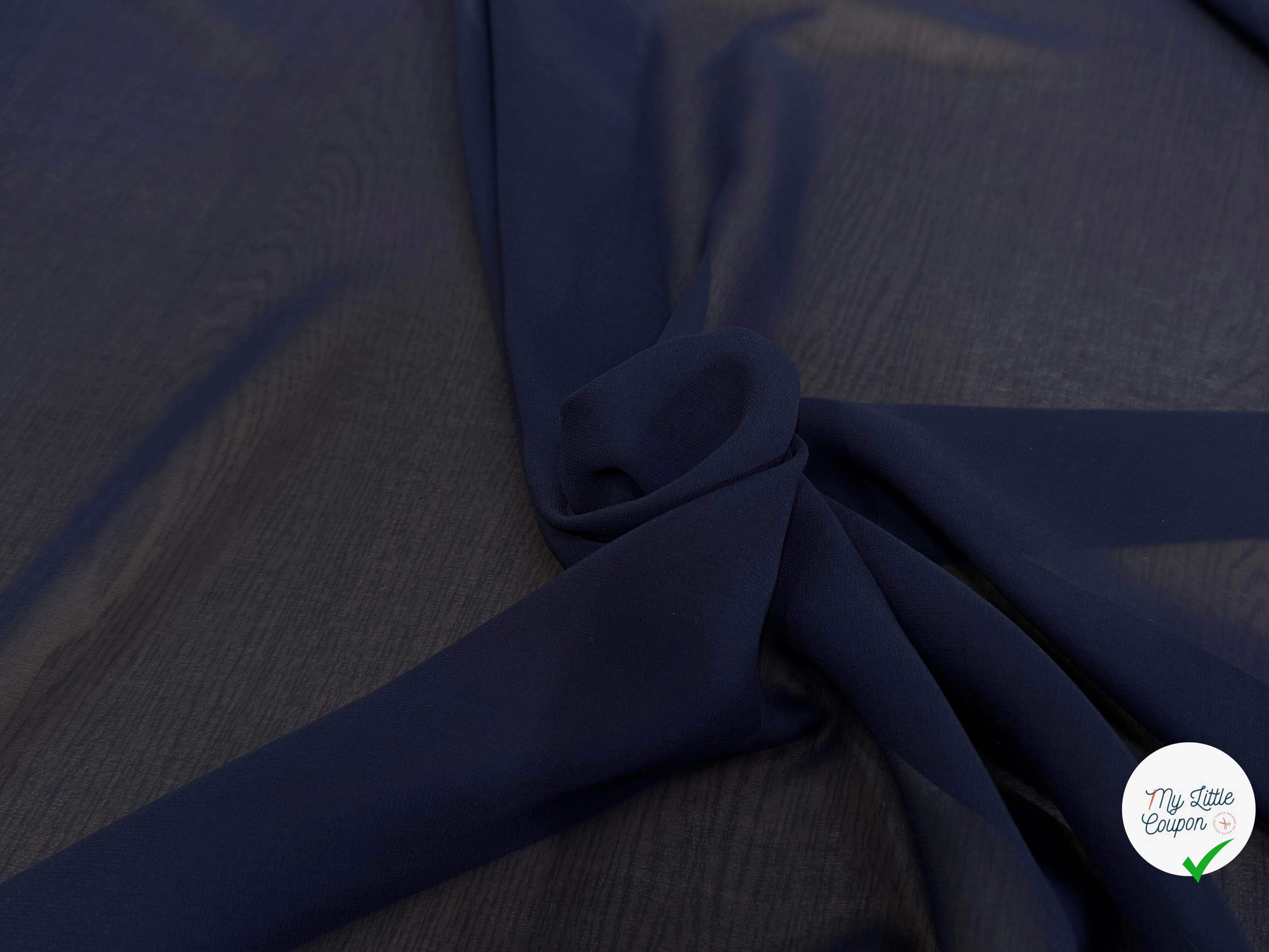 CREPE DE SOIE FLUIDE 140 DE LAIZE 100% SOIE BLEU MARINE - My Little Coupon