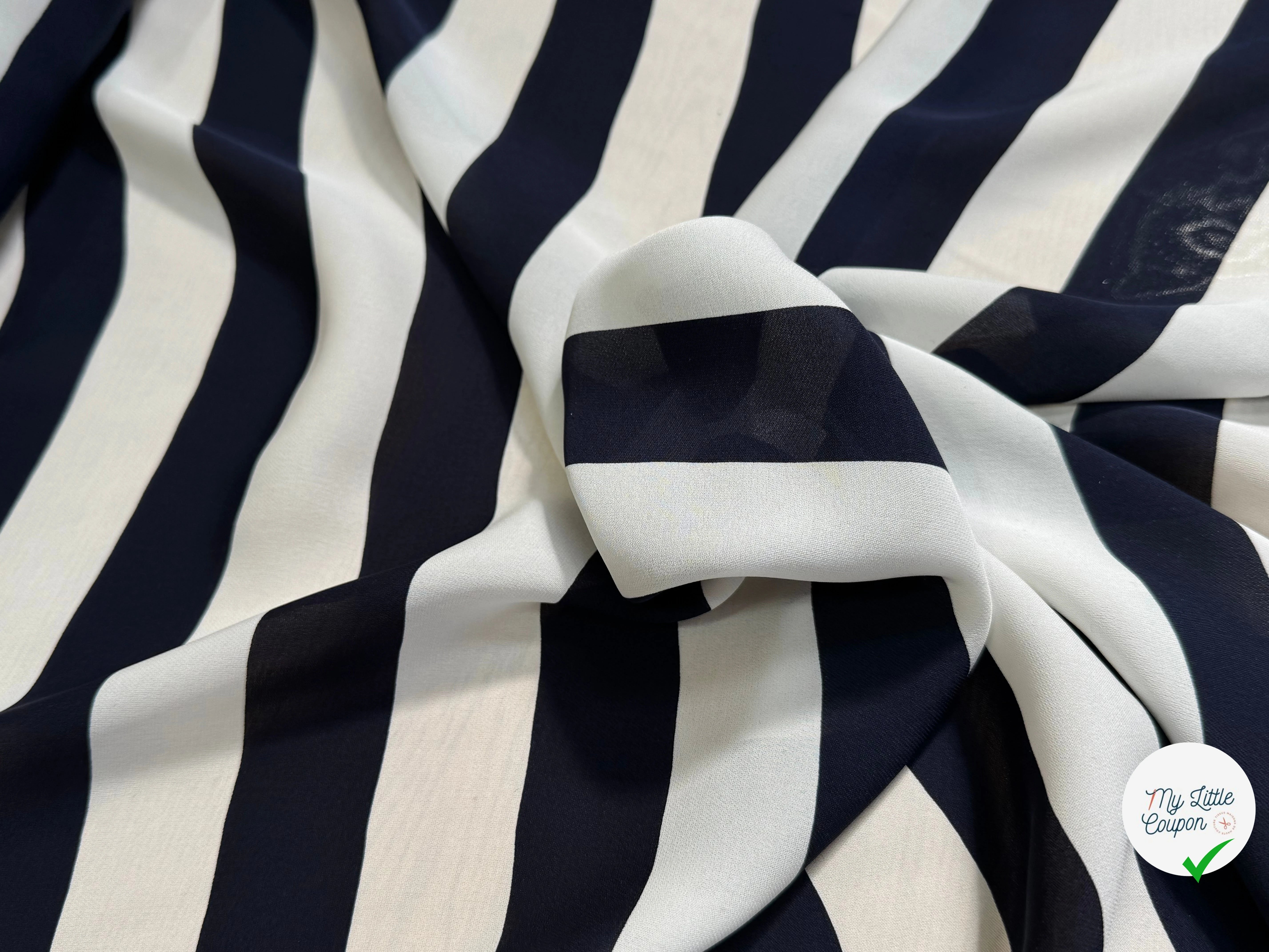 CREPE DE SOIE ULTRA FLUIDE GROSSES RAYURES BLANC CASSÉ MARRINE - My Little Coupon