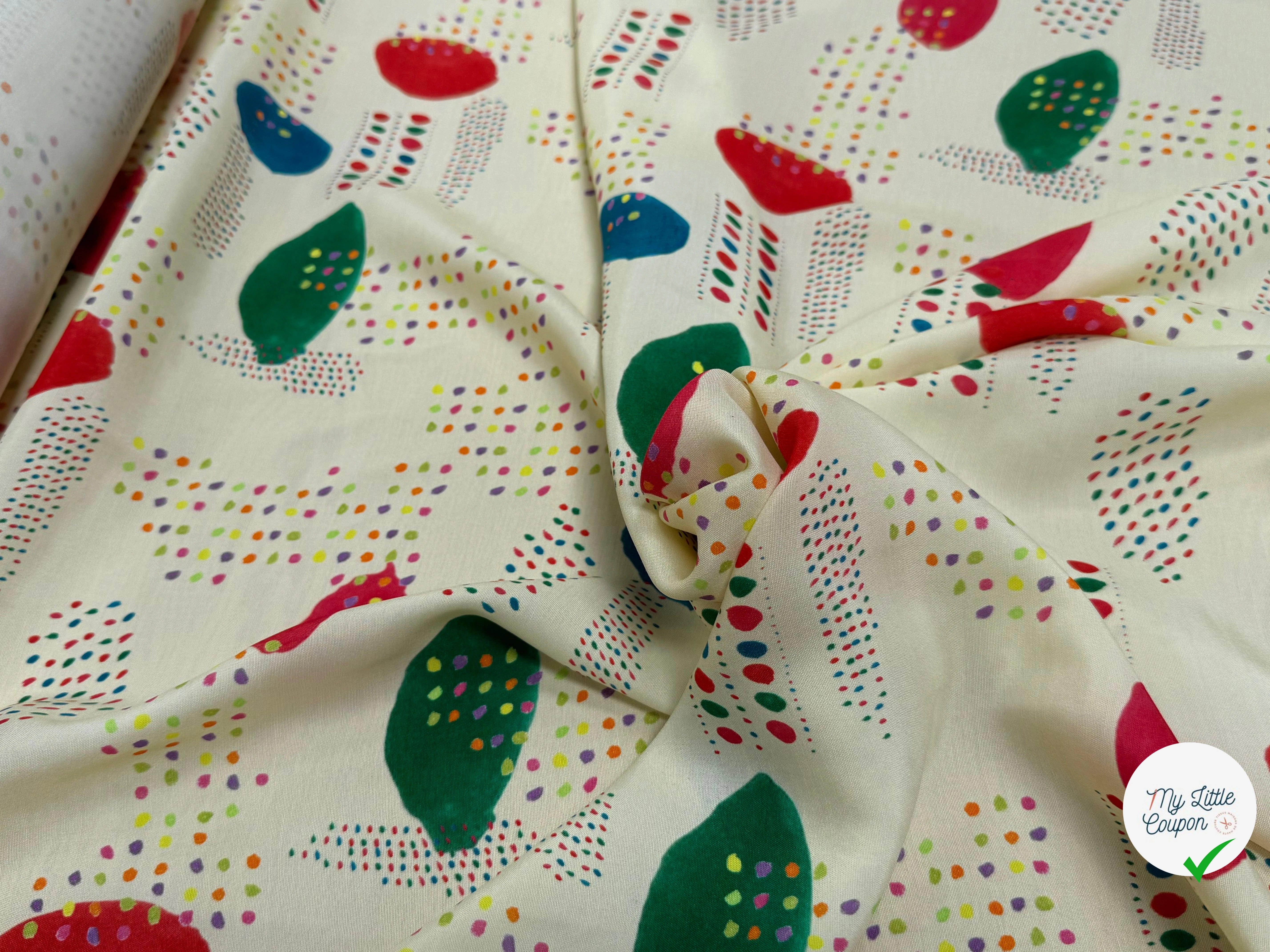 CRÊPE DE VISCOSE ÉCRU IMPRIMÉ POIS MULTICOLORES FANTASY DISPATCH - My Little Coupon