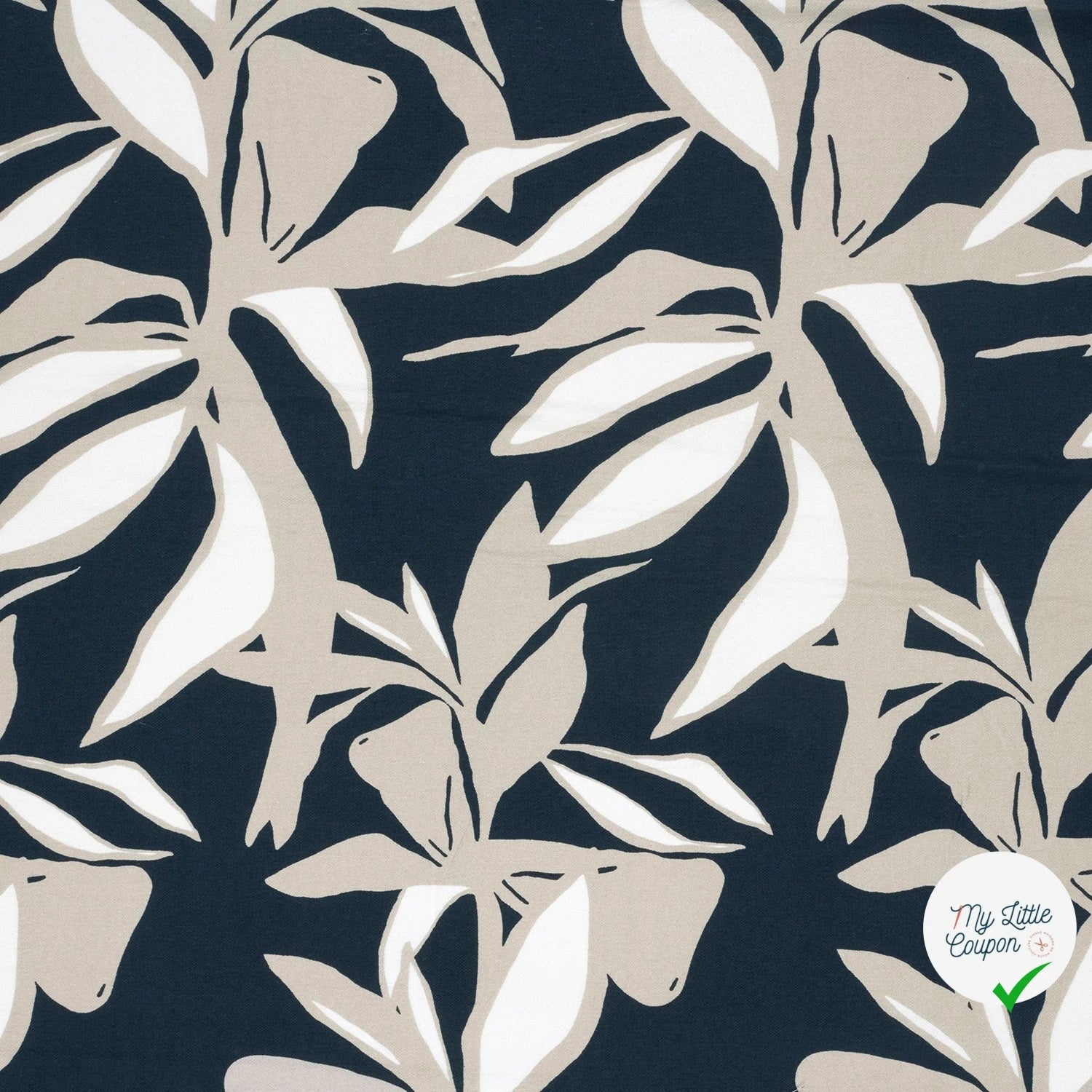 Crêpe de viscose fleurs bleu marine